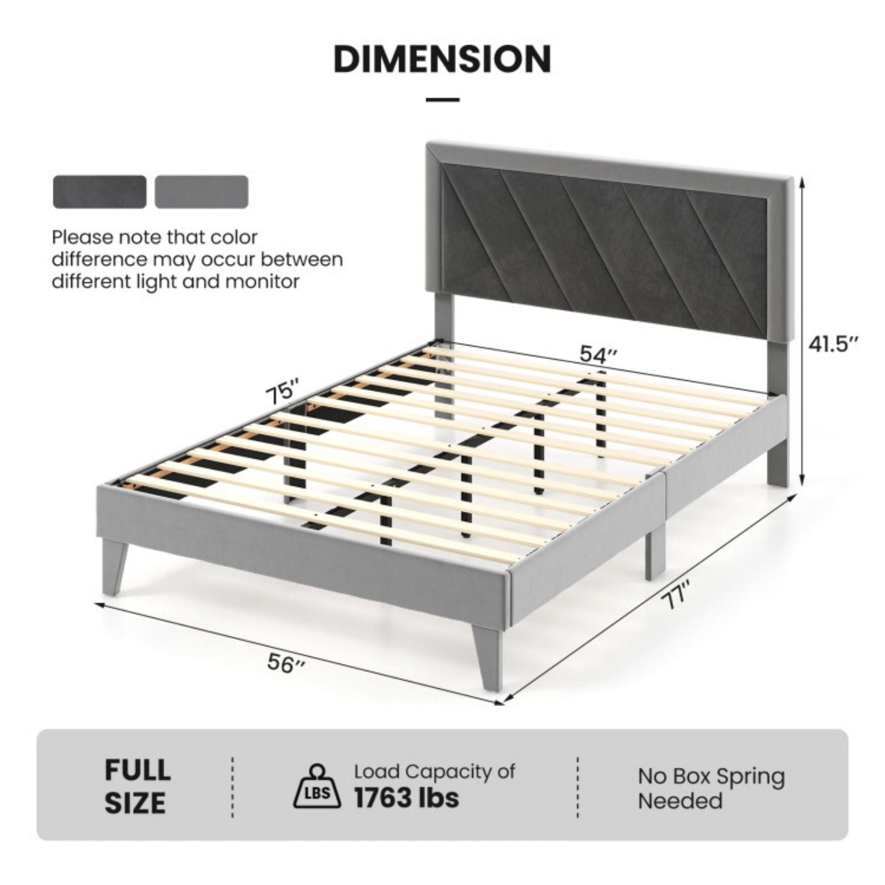 SUGIFT Twin/Full/Queen Platform Bed with High Headboard and Wooden Slats