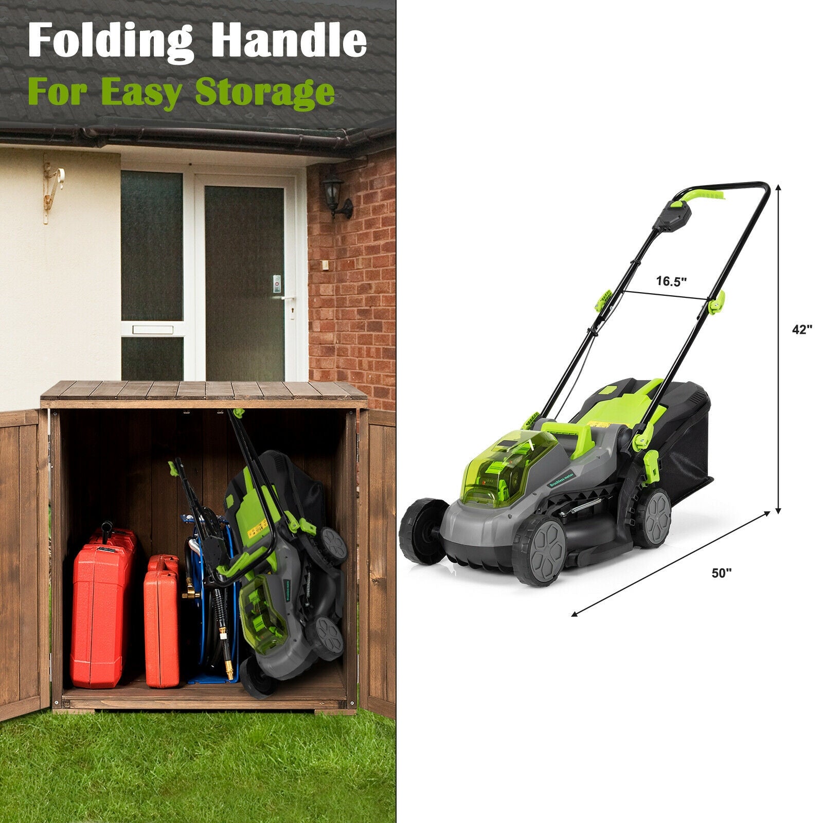 13 Inch Cordless Lawn Mower with Brushless Motor 4Ah Battery and Charger-Green