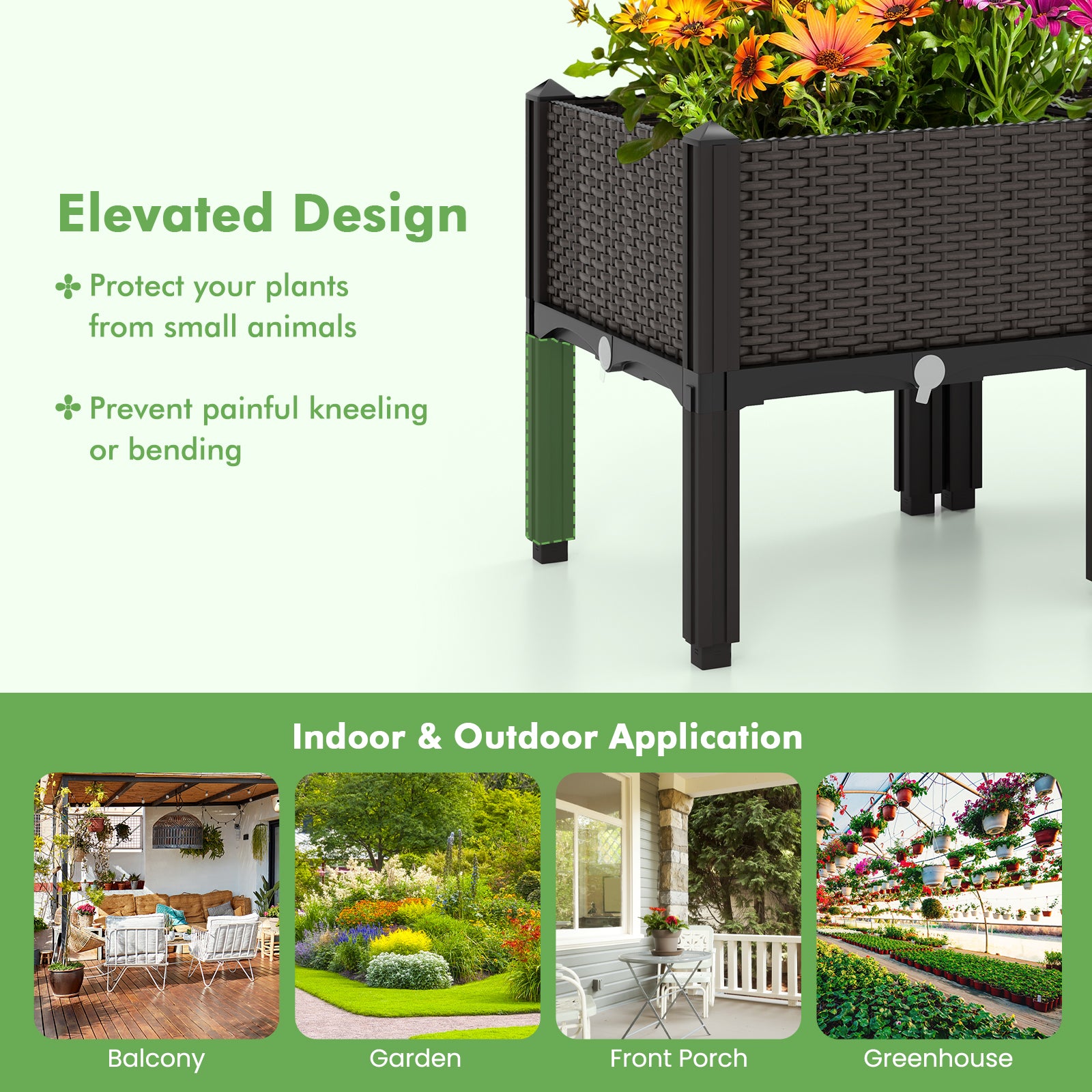 2 Set Elevated Plastic Raised Garden Bed Planter Kit for Flower Vegetable Grow-Brown