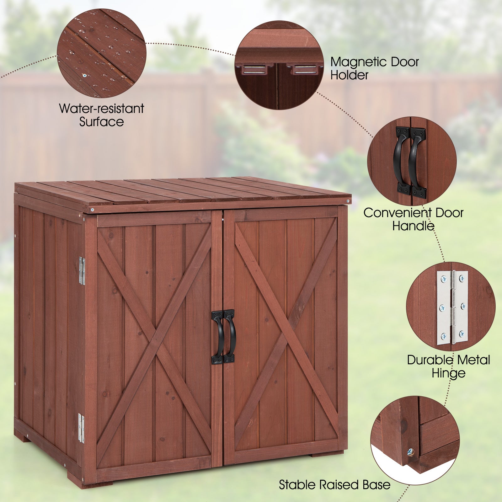 2.5 x 2 Feet Outdoor Wooden Storage Cabinet with Double Doors-Brown