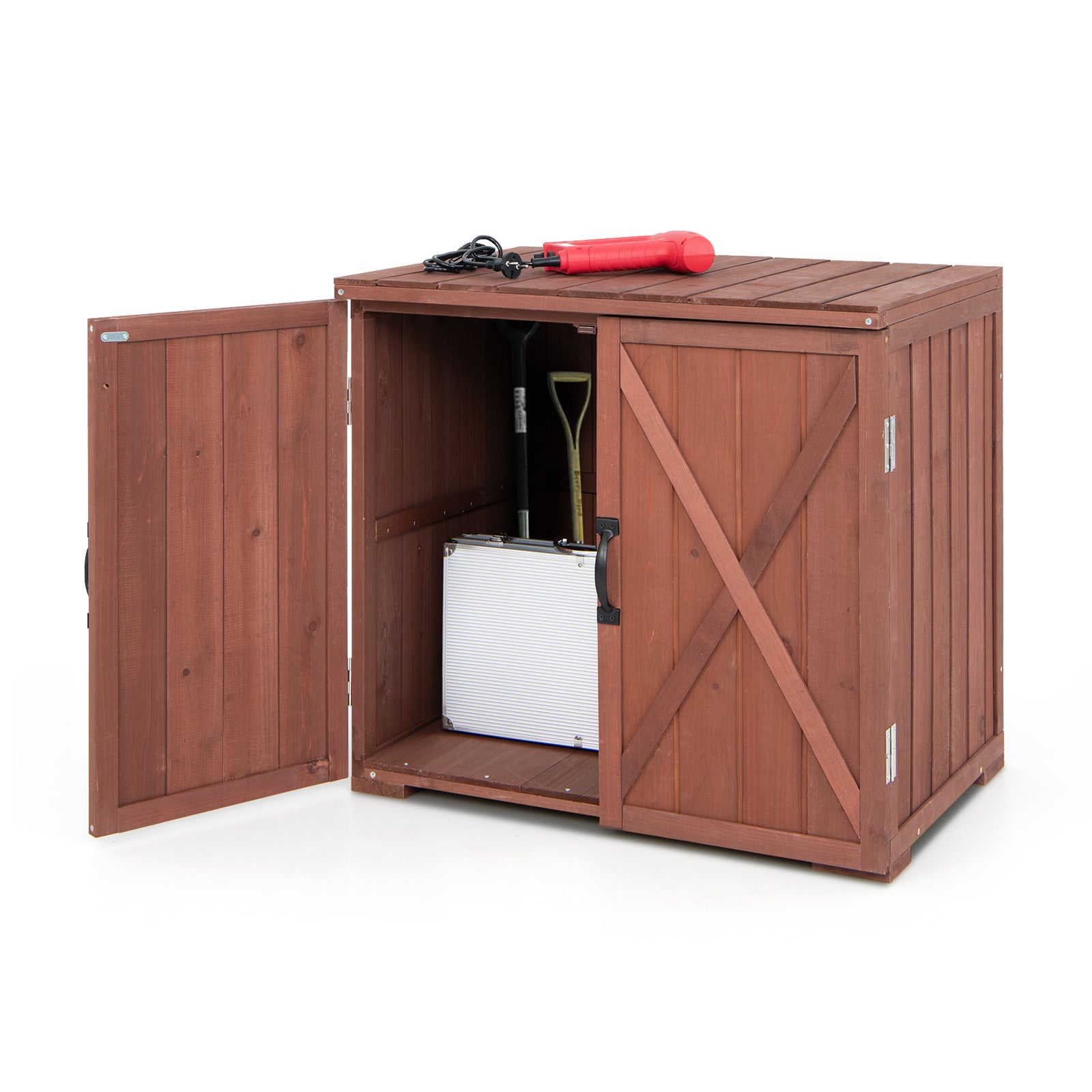2.5 x 2 Feet Outdoor Wooden Storage Cabinet with Double Doors-Brown