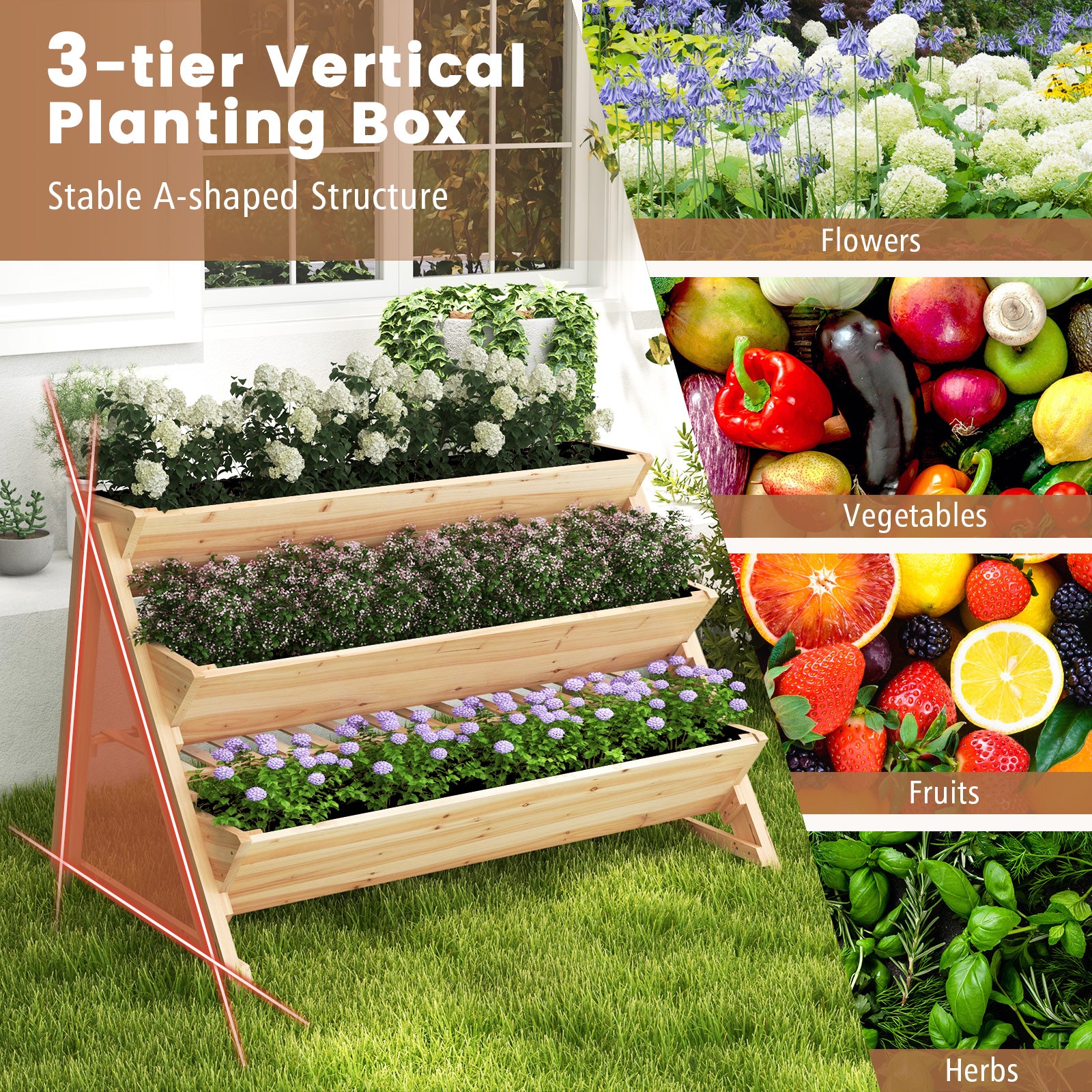 3-Tier Garden Bed with Storage Shelf? 2 Hanging Hooks and 3 Bed Liners