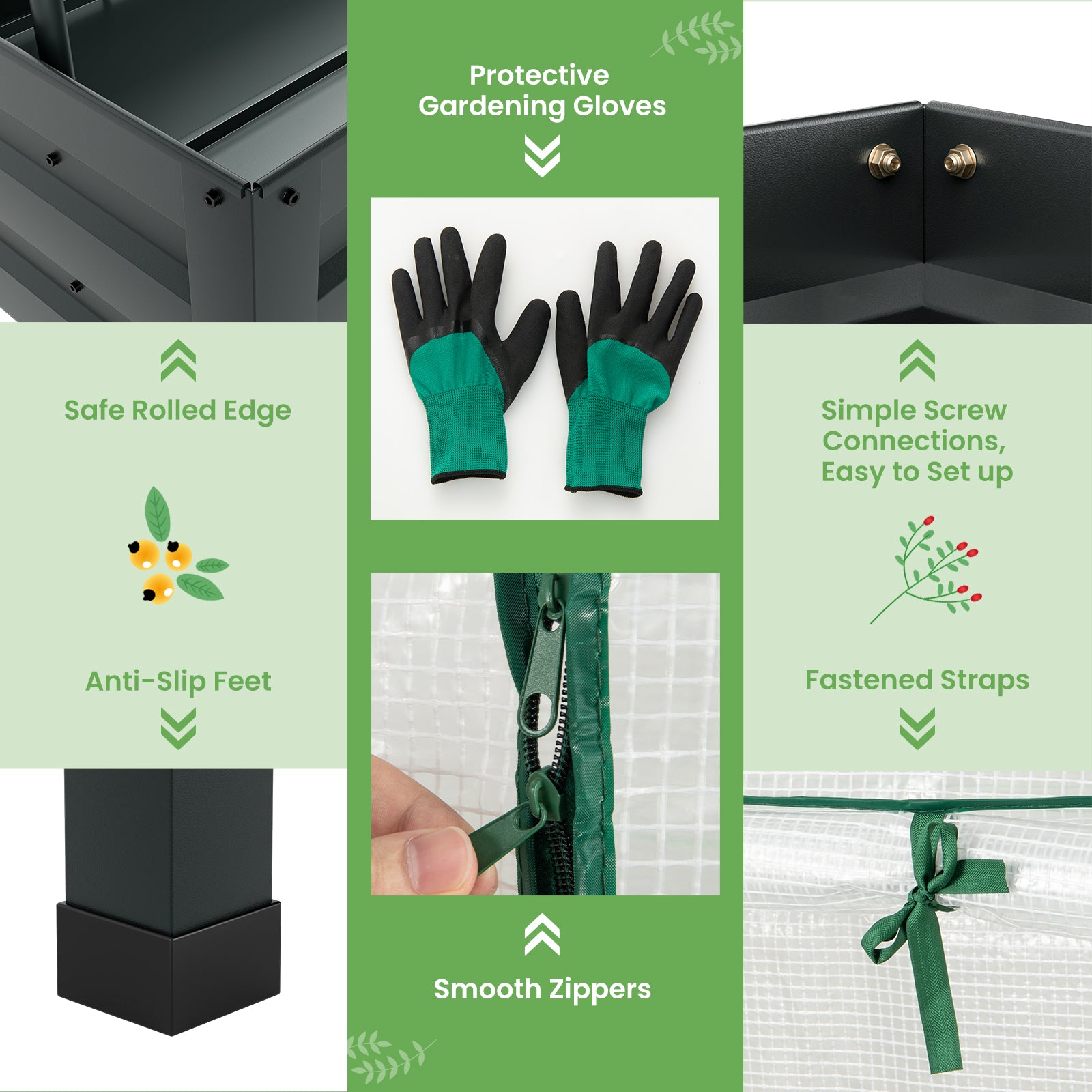 3-in-1 Raised Garden Bed with Greenhouse Cover and Trellis