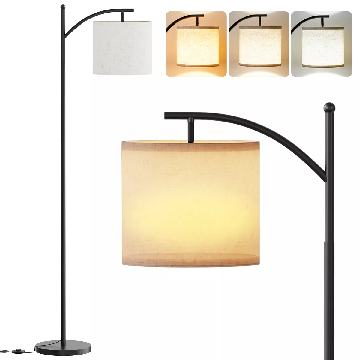 SUGIFT Metal Arc Floor Lamp with 3 Color Temperatures LED Bulb