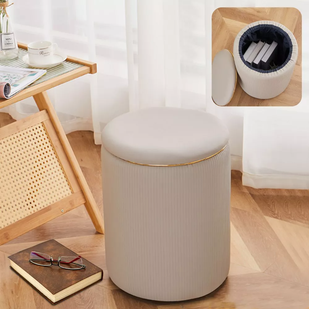 SUGIFT Round Upholstered Ottoman with Storage