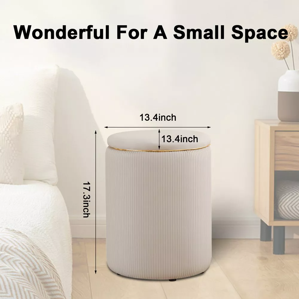 SUGIFT Round Upholstered Ottoman with Storage