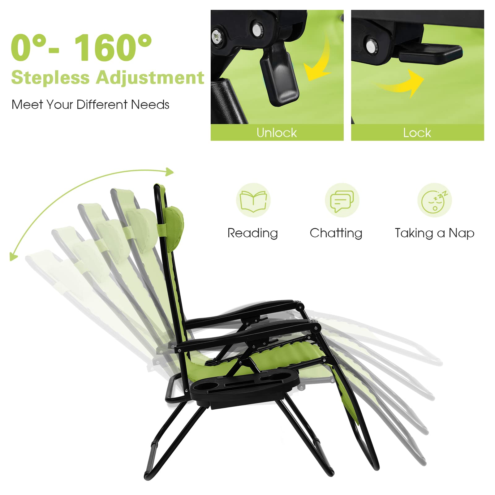 SUGIFT 2 Pieces Folding Lounge Chair with Zero Gravity