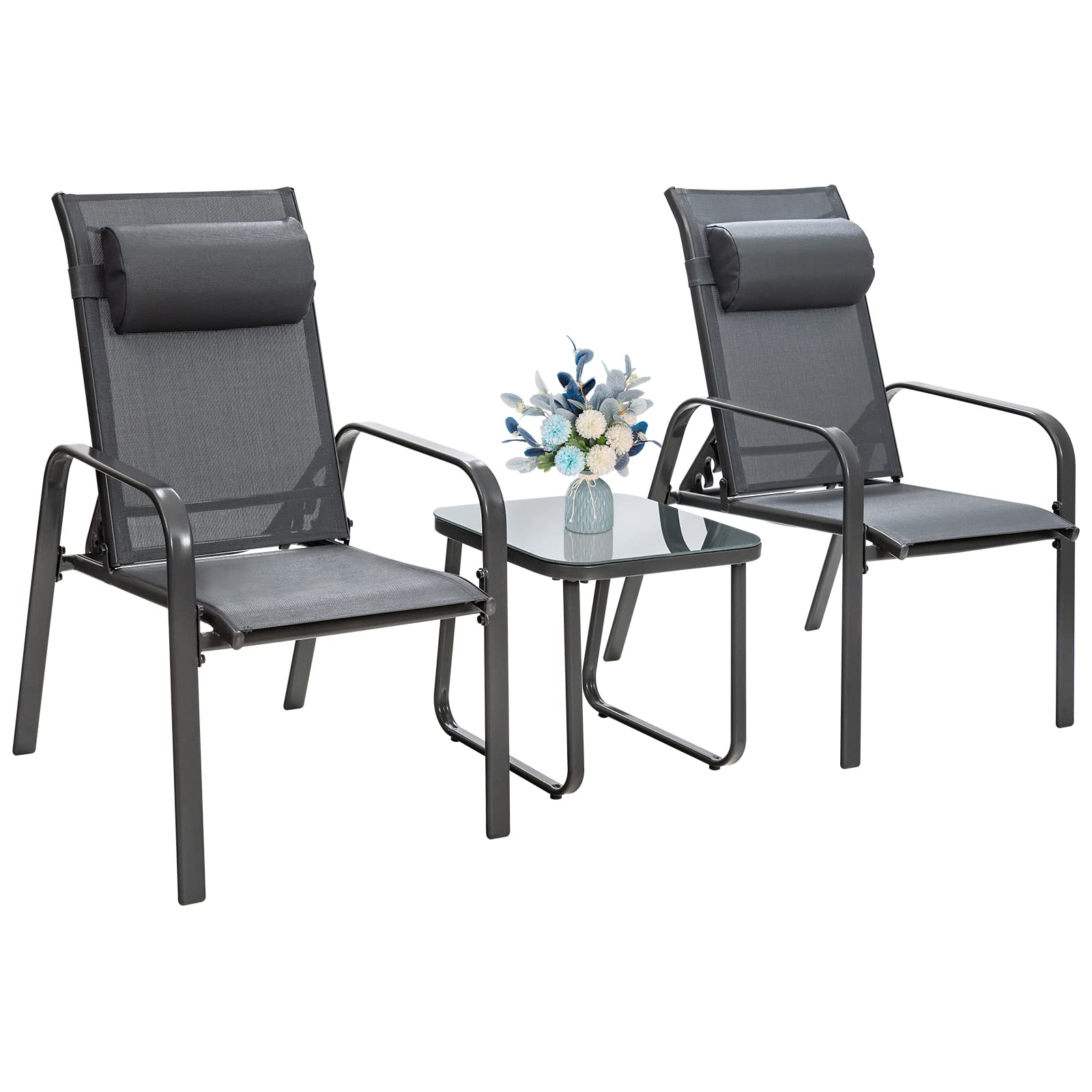 3 Pieces Stackable Patio Bistro Conversation Set with Adjustable Backrest