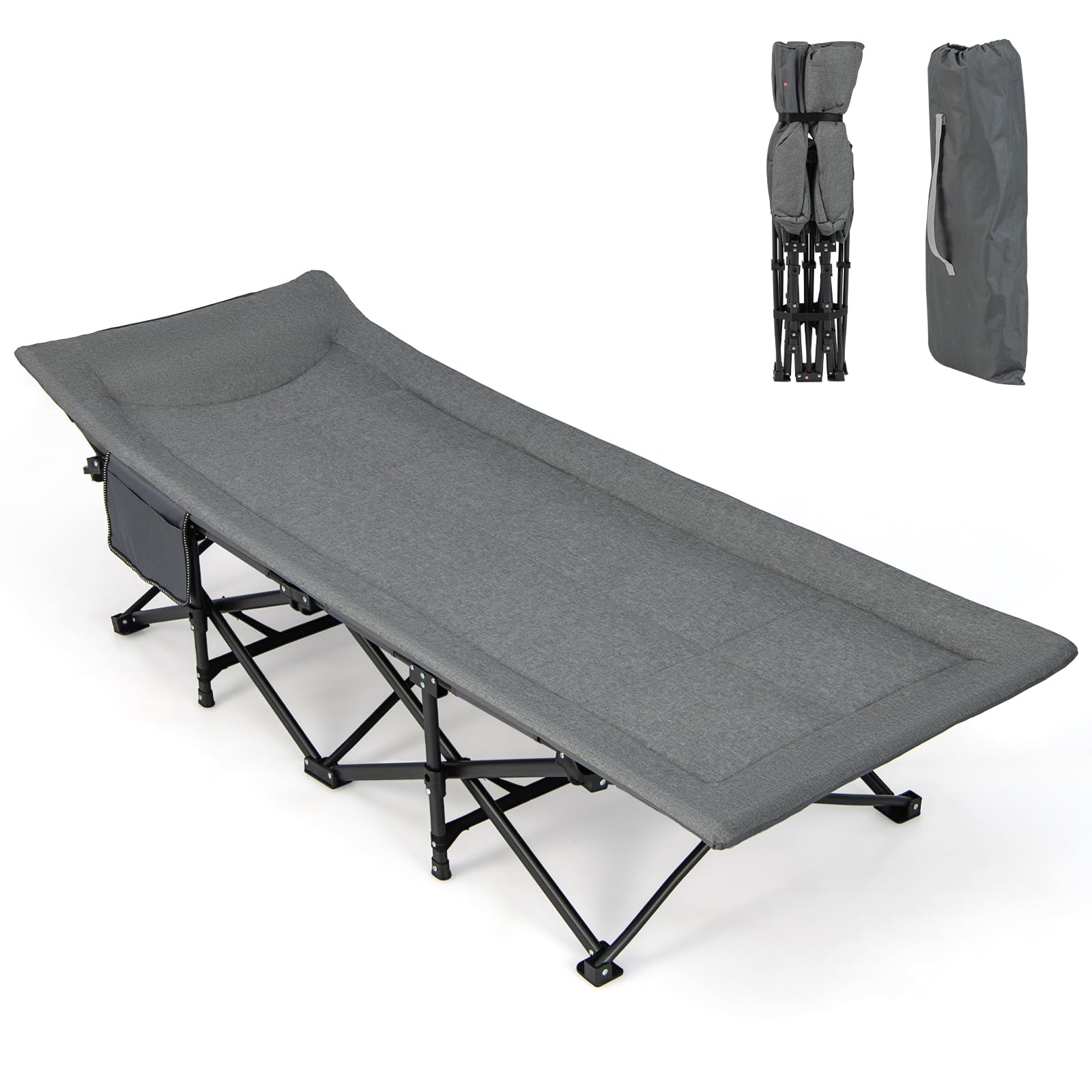 SUGIFT Folding Camping Cot with Carry Bag Cushion and Headrest