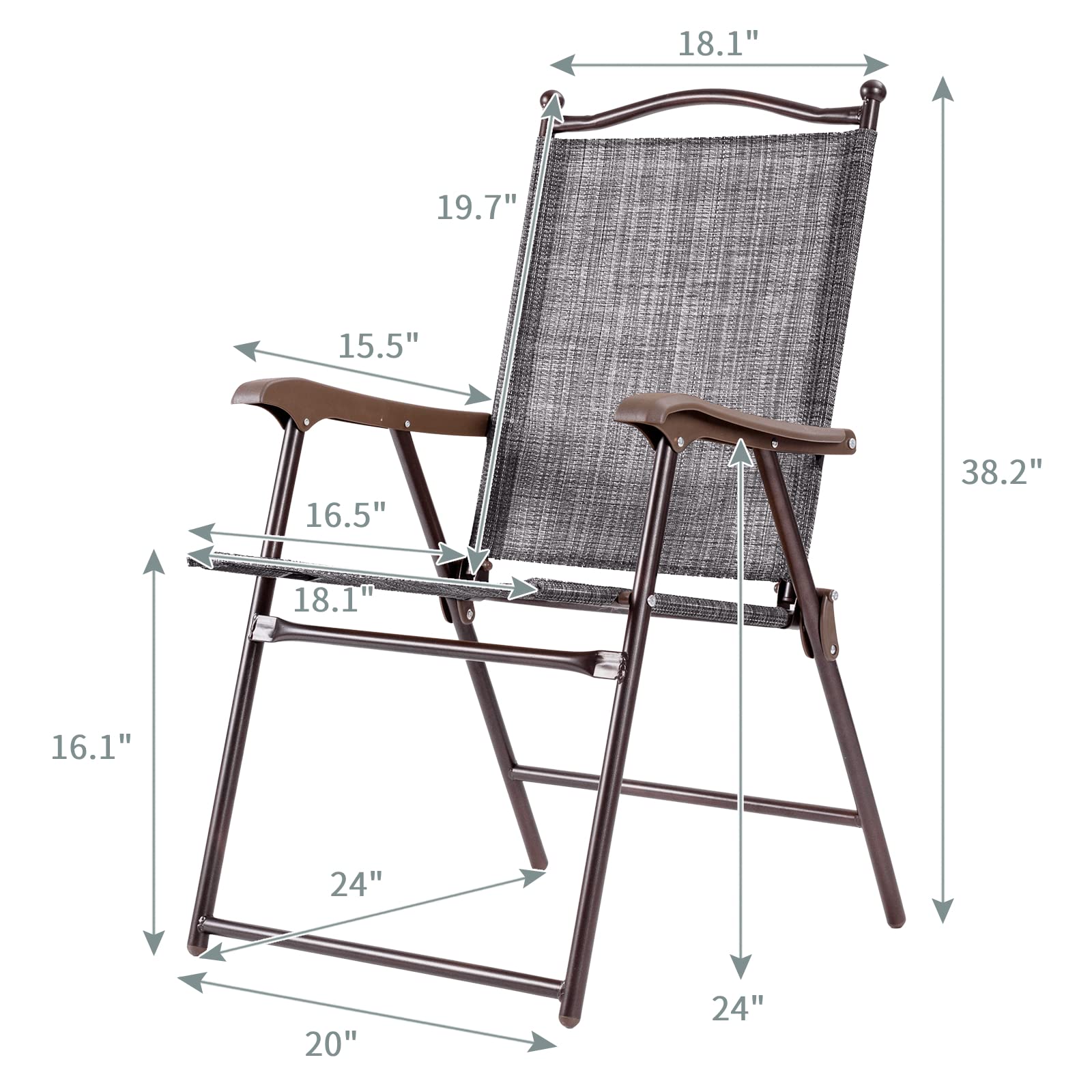 SUGIFT Set of 2 Patio Folding Sling Back Camping Deck Chairs