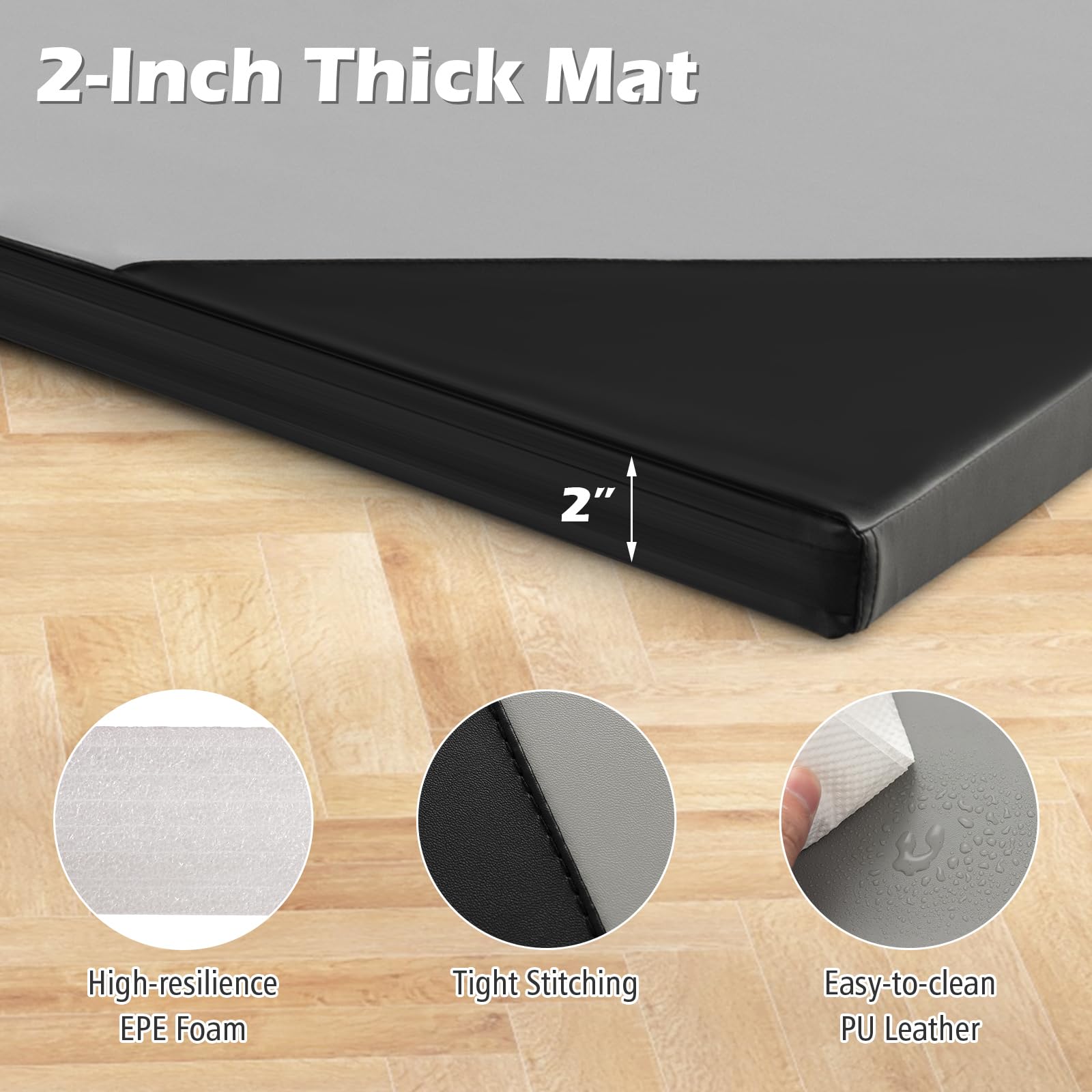 10 Feet x 4 Feet x 2 Inch Folding Exercise Mat with Hook and Loop Fasteners