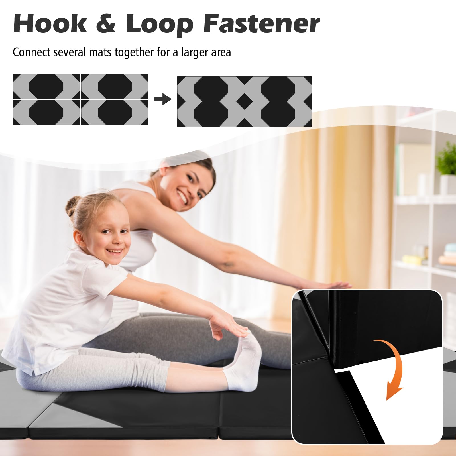 10 Feet x 4 Feet x 2 Inch Folding Exercise Mat with Hook and Loop Fasteners