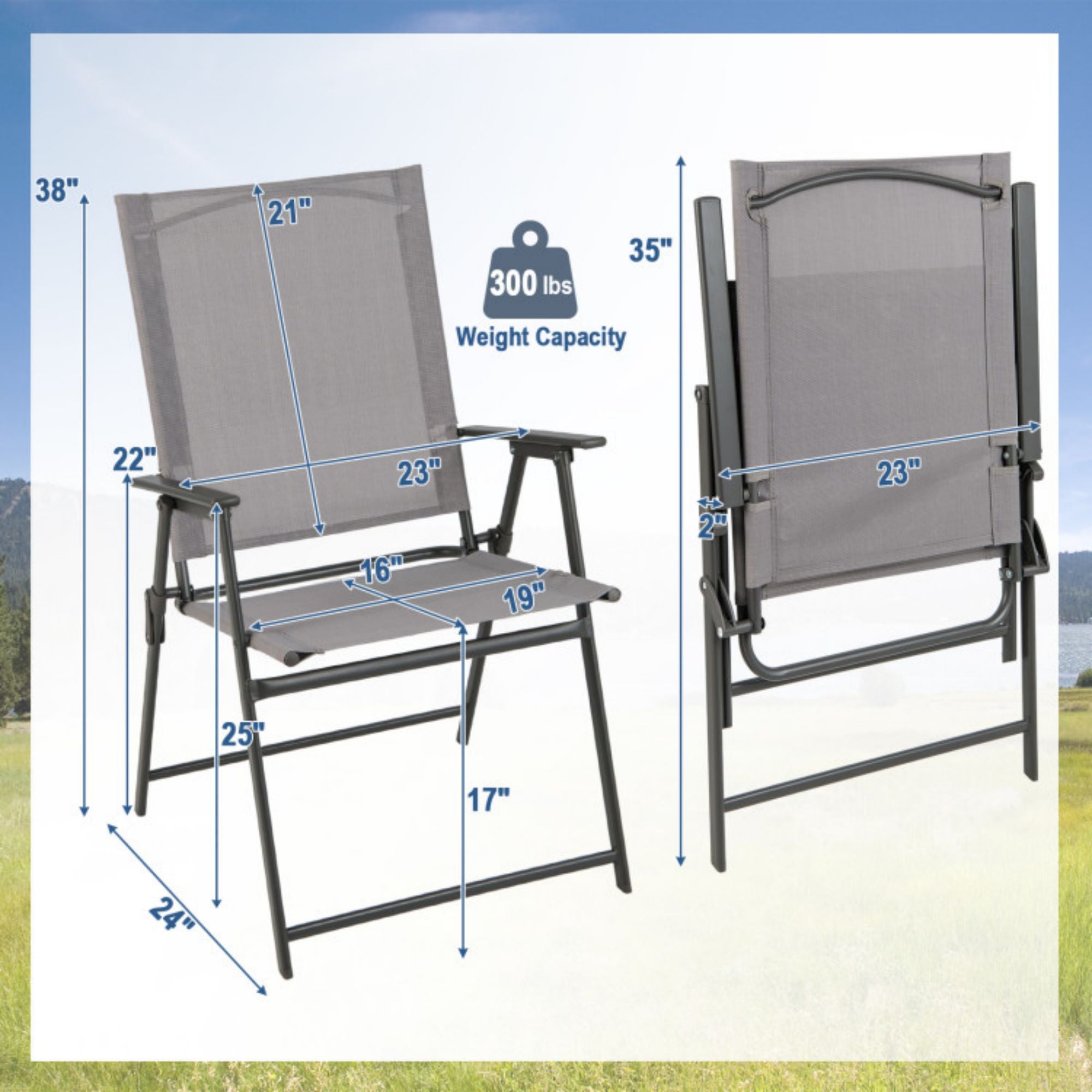 SUGIFT 2 Pieces Patio Folding Chairs with Armrests for Deck Garden Yard