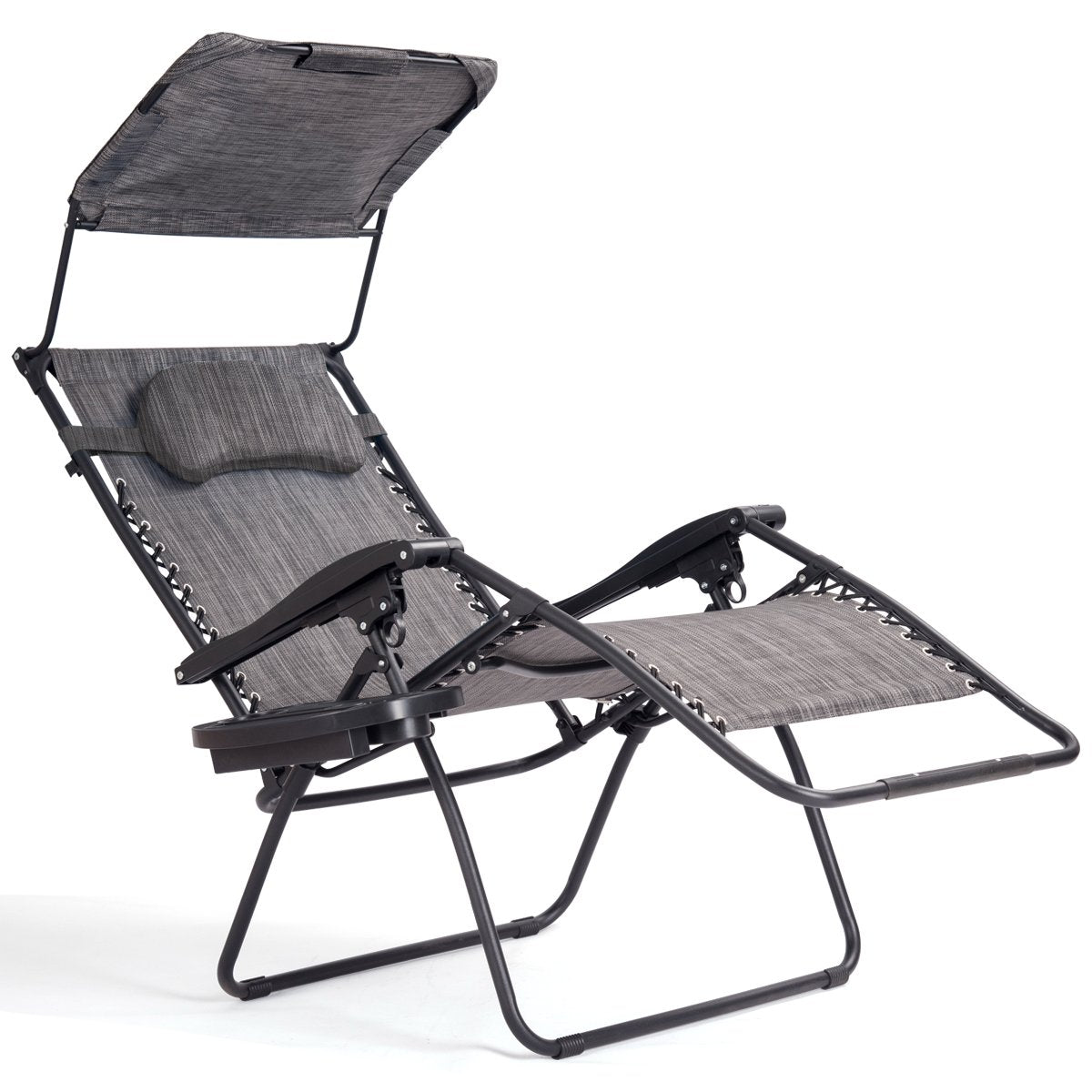 SUGIFT Folding Recliner Lounge Chair with Shade Canopy Cup Holder