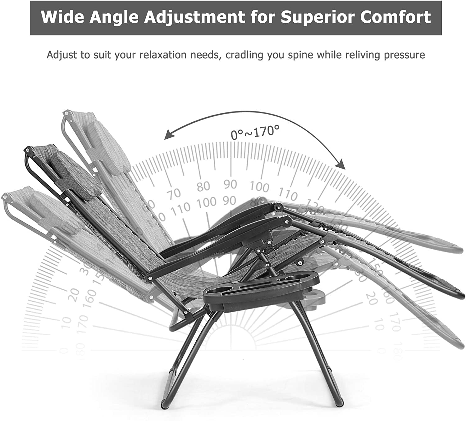 SUGIFT Folding Recliner Lounge Chair with Shade Canopy Cup Holder