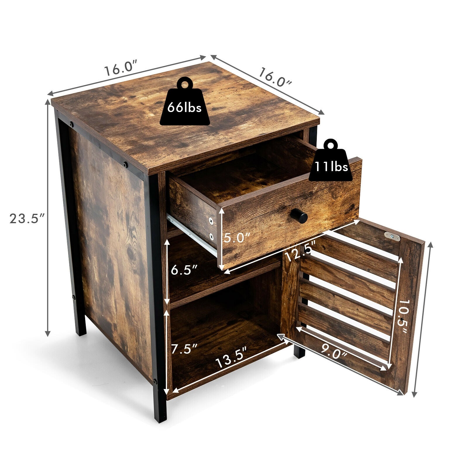 SUGIFT Industrial Nightstand with Drawer and Adjustable Shelf