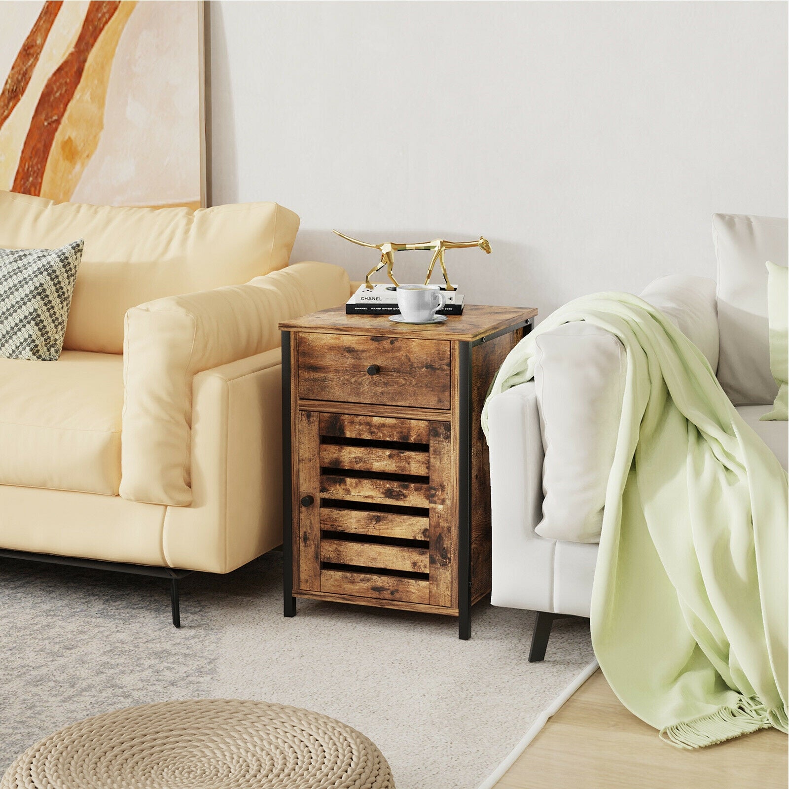 SUGIFT Industrial Nightstand with Drawer and Adjustable Shelf