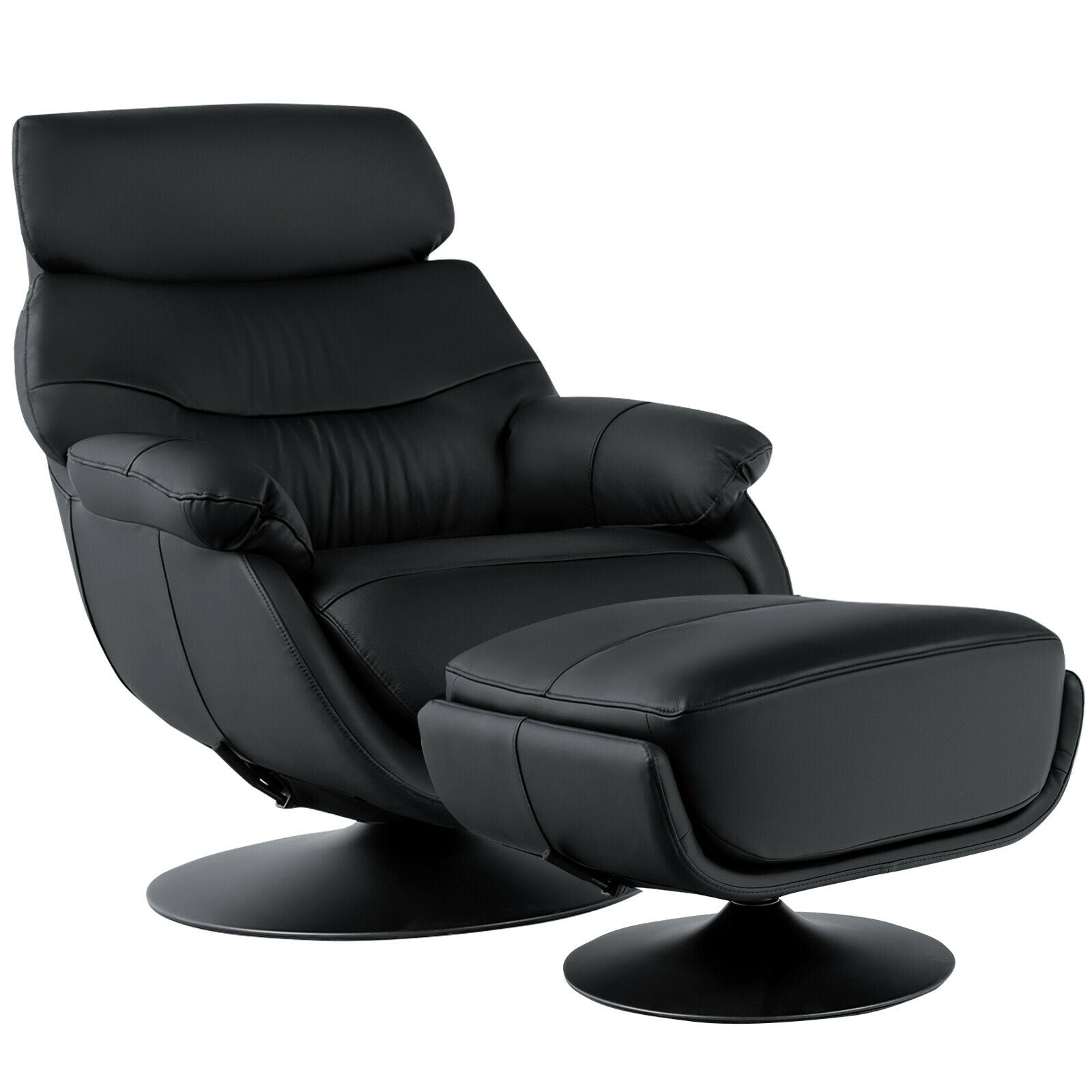 360 Swivel Leather Lounge Chair with Ottoman and Thick Footstool