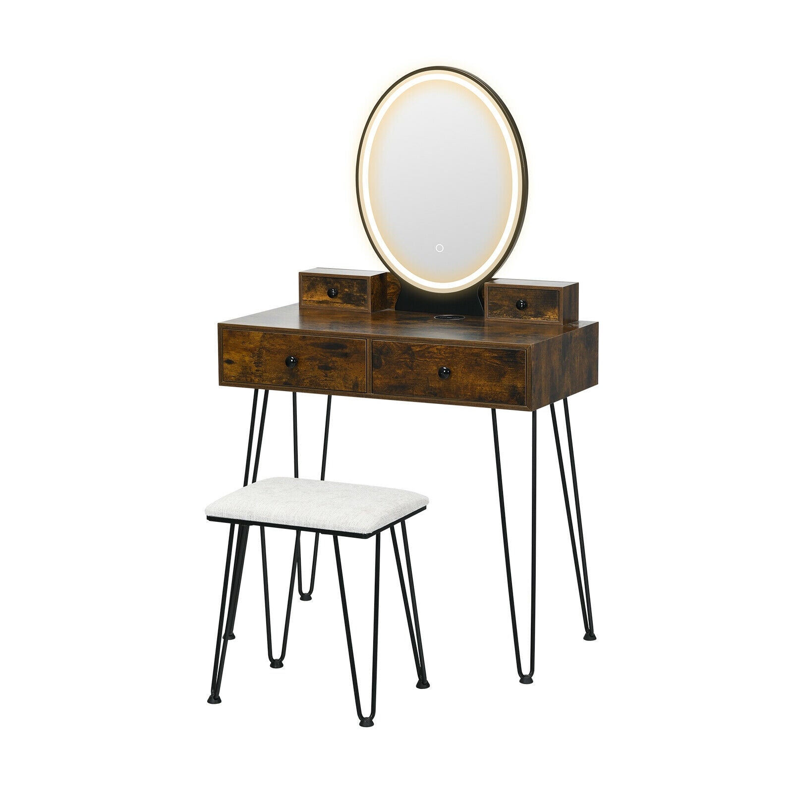SUGIFT Vanity Table Set with 3-Color Lighted Dimmable Mirror