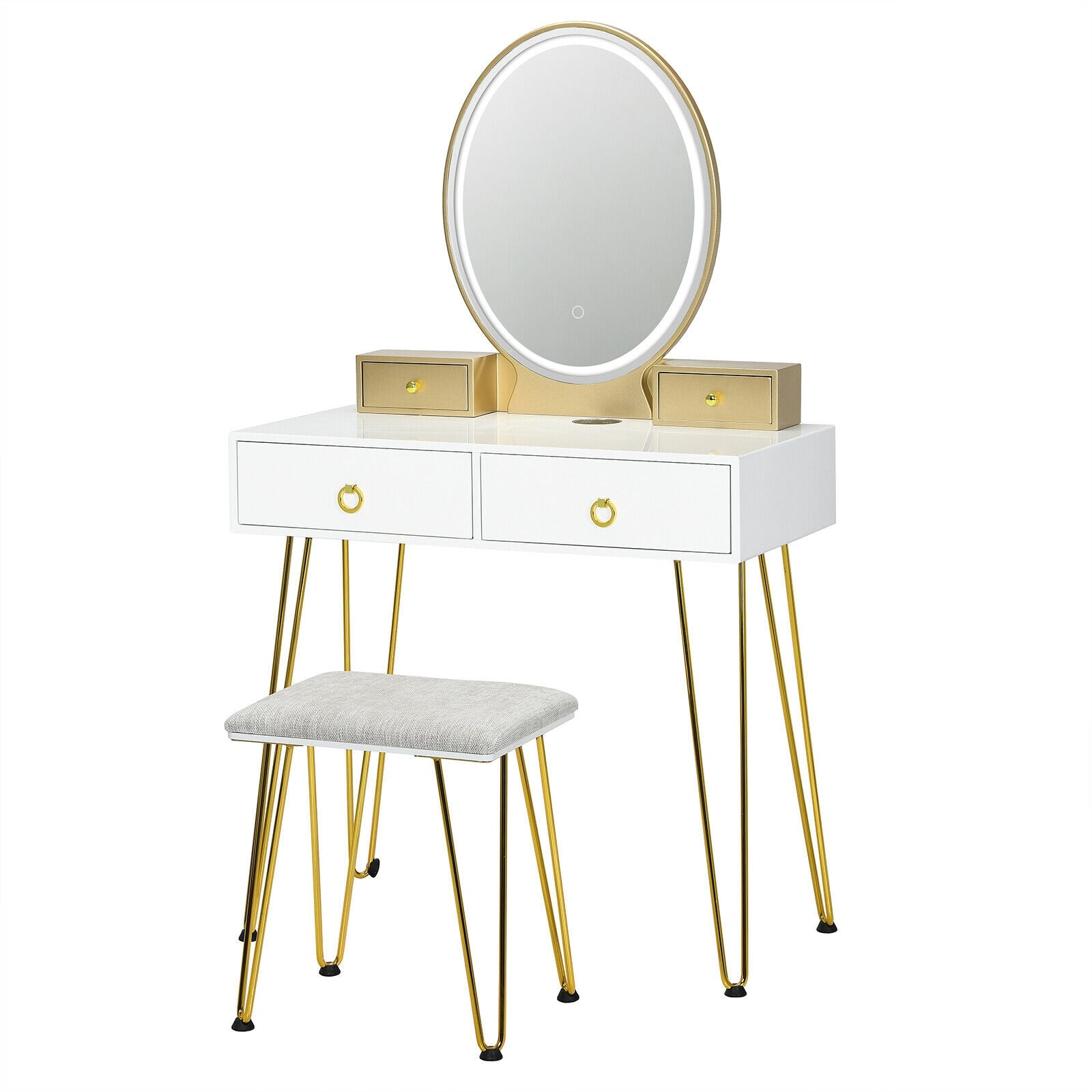 SUGIFT Vanity Table Set with 3-Color Lighted Dimmable Mirror