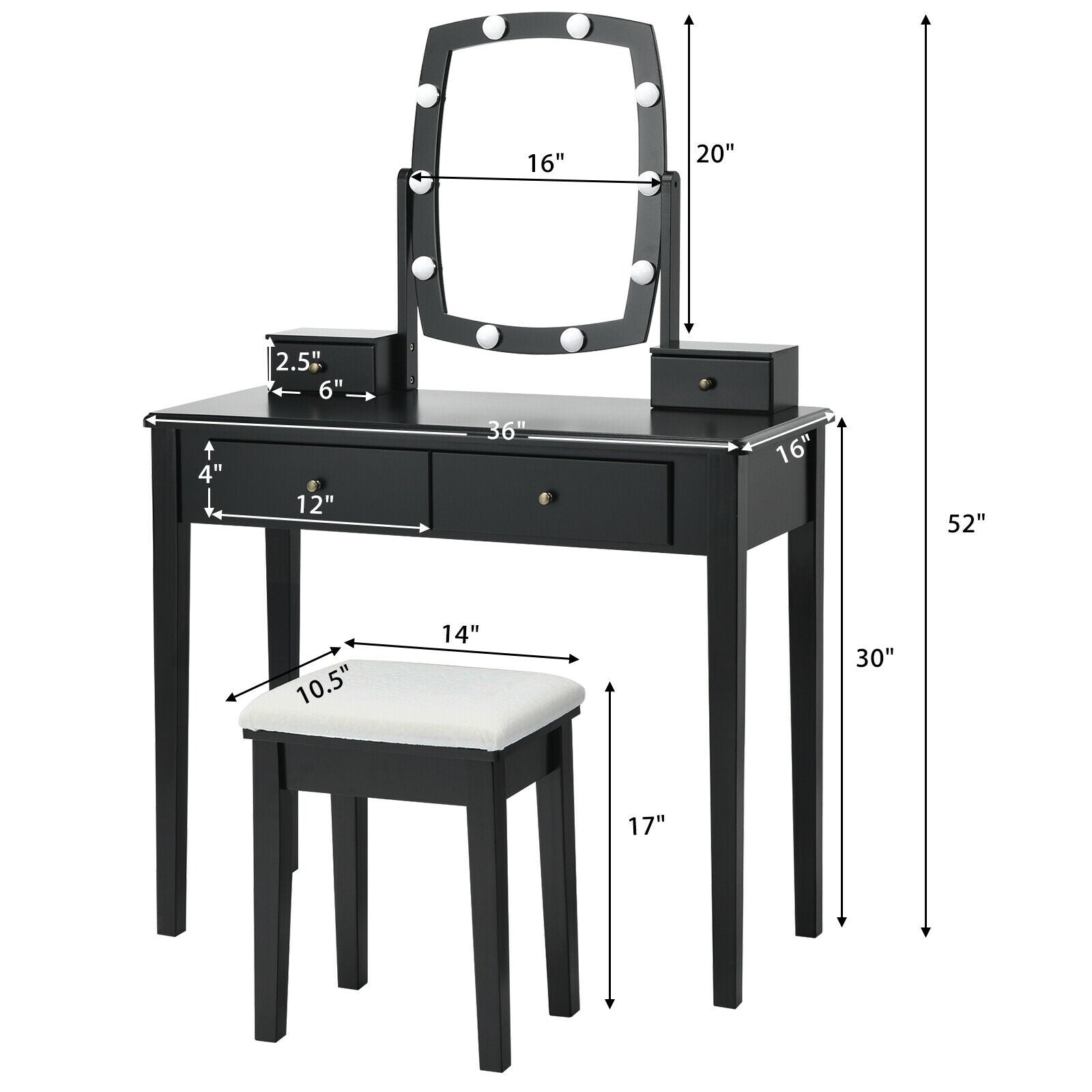 SUGIFT Vanity Table Set with Lighted Mirror for Bedroom and Dressing Room
