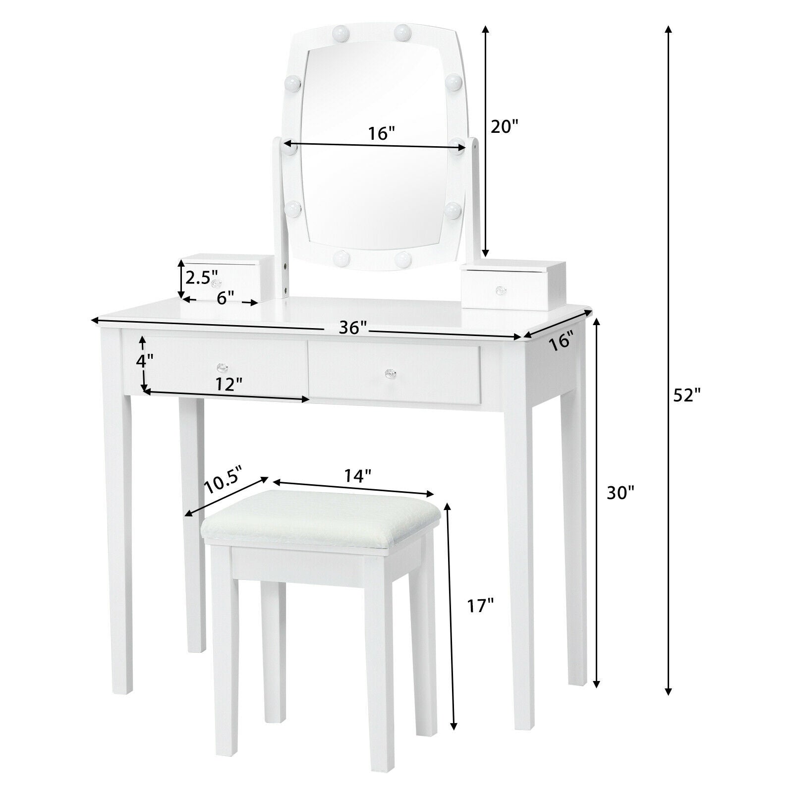 SUGIFT Vanity Table Set with Lighted Mirror for Bedroom and Dressing Room