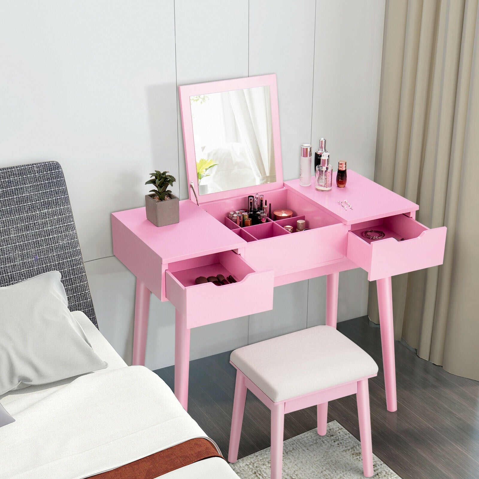 SUGIFT Makeup Vanity Table Set with Flip Top Mirror and 2 Drawers