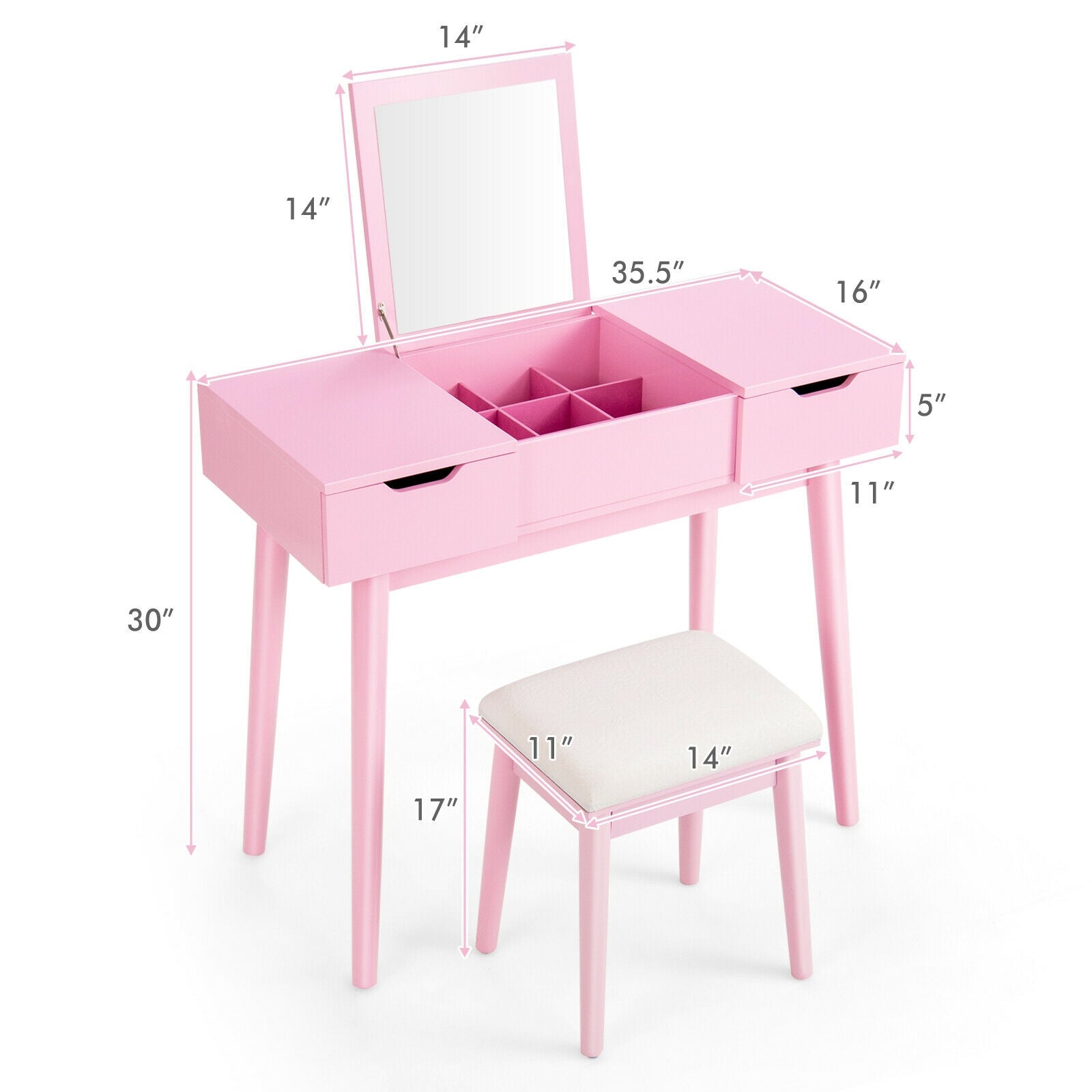 SUGIFT Makeup Vanity Table Set with Flip Top Mirror and 2 Drawers