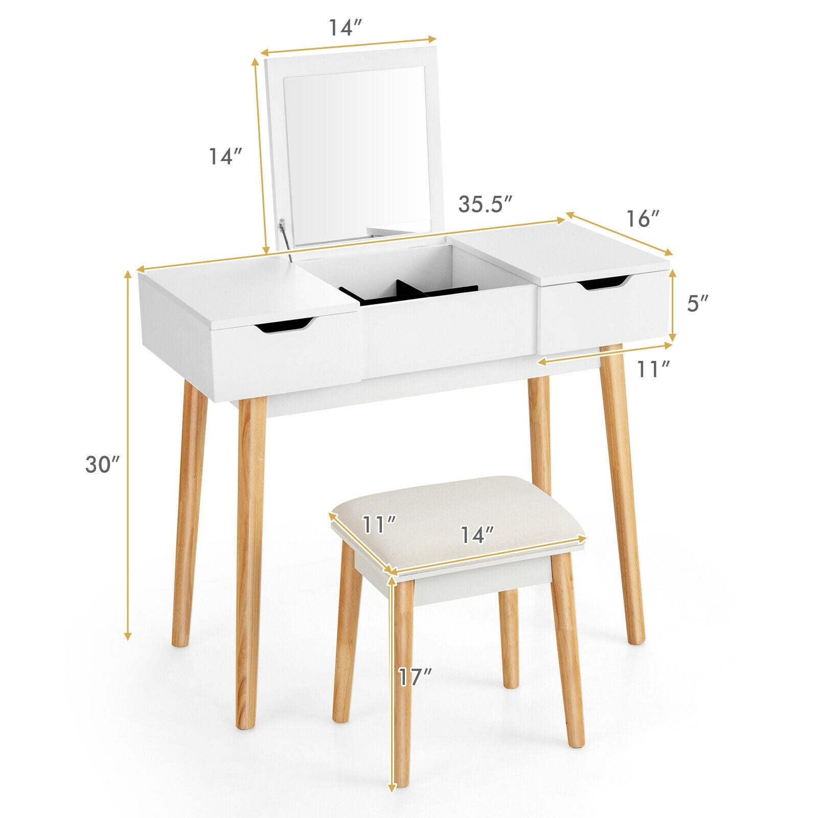SUGIFT Makeup Vanity Table Set with Flip Top Mirror and 2 Drawers
