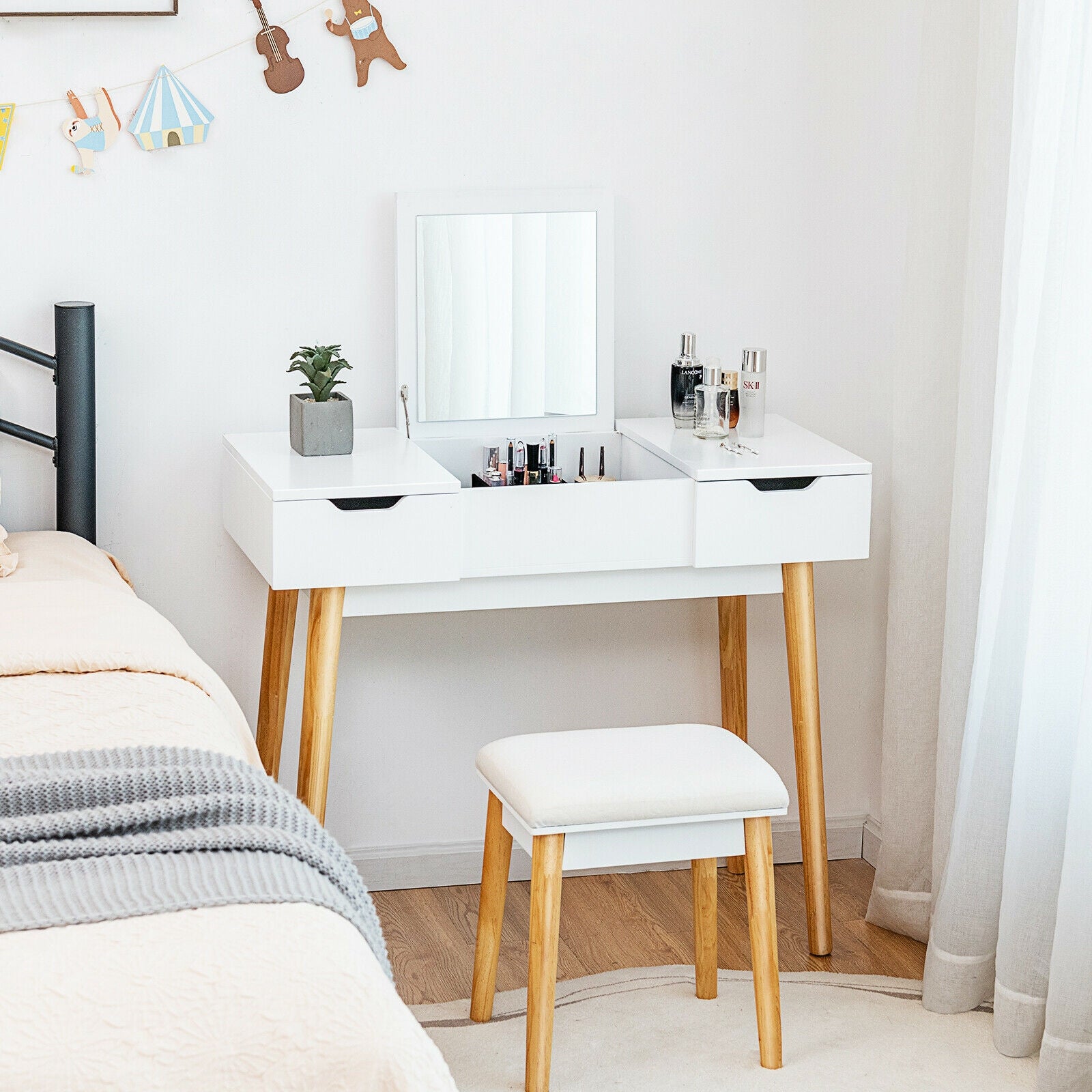 SUGIFT Makeup Vanity Table Set with Flip Top Mirror and 2 Drawers