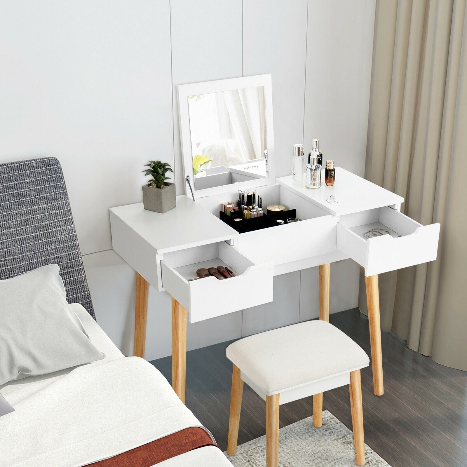 SUGIFT Makeup Vanity Table Set with Flip Top Mirror and 2 Drawers