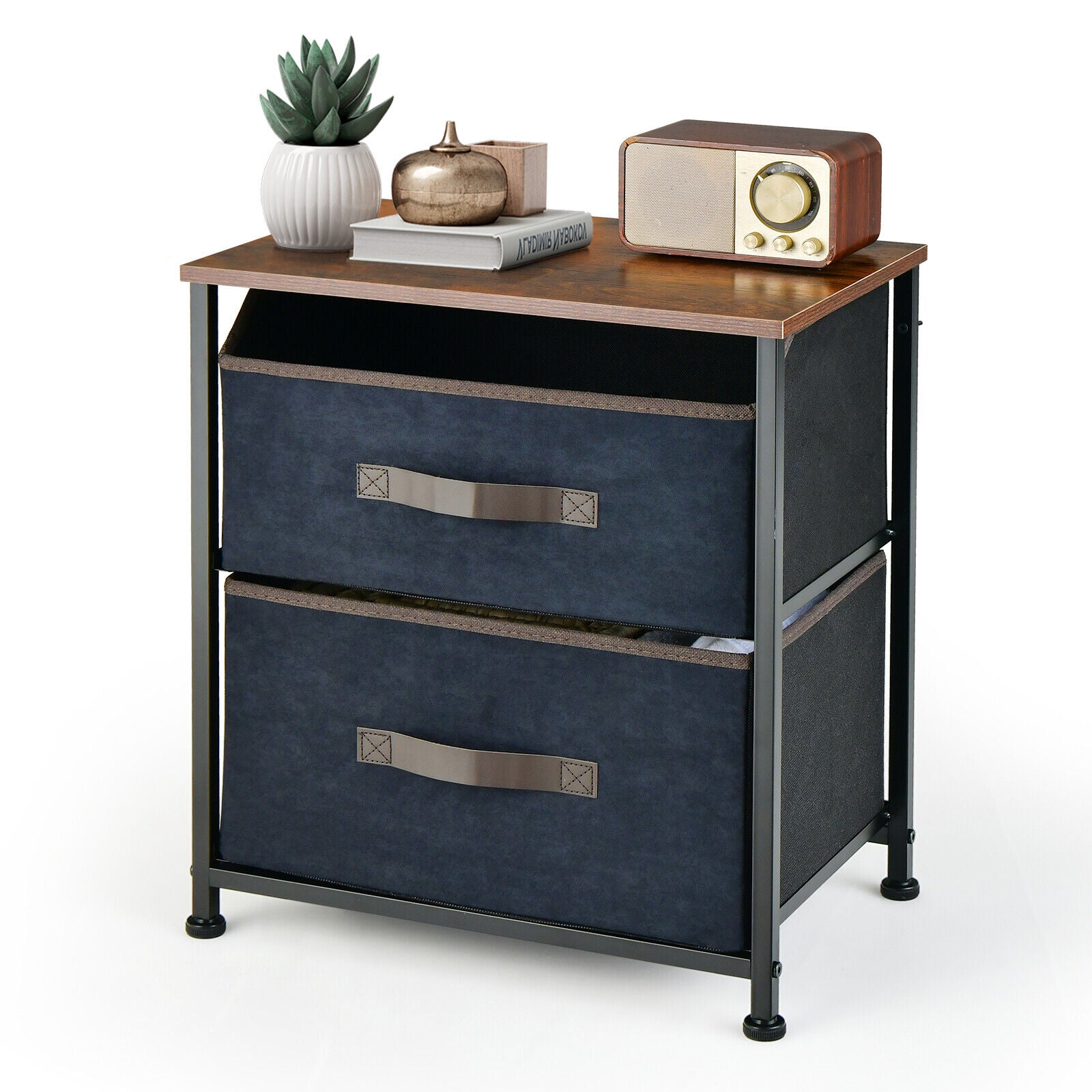 SUGIFT 20 Inch Height Industrial Nightstand with 2 Pull-out Fabric Drawers
