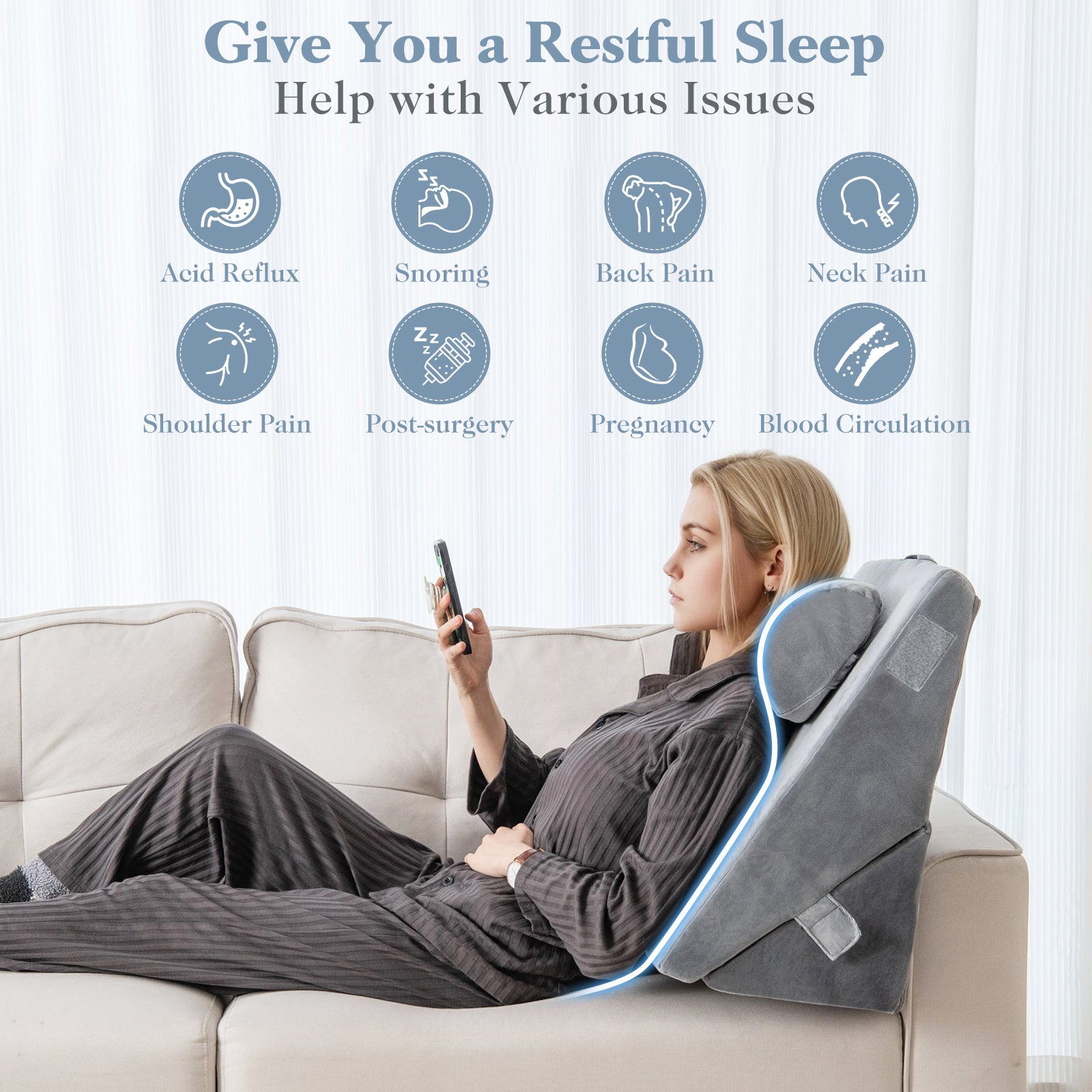 3 Pieces Bed Wedge Pillow Set with Air Memory Foam