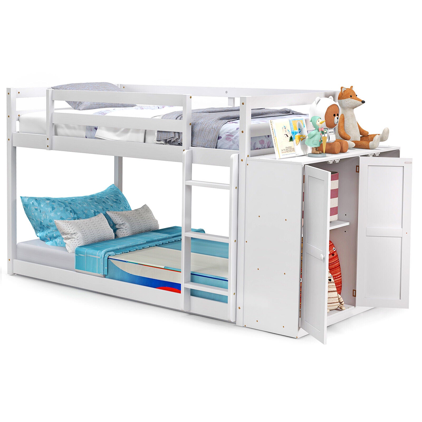 Twin Size Bunk Bed with Convertible Bookcase and Ladder