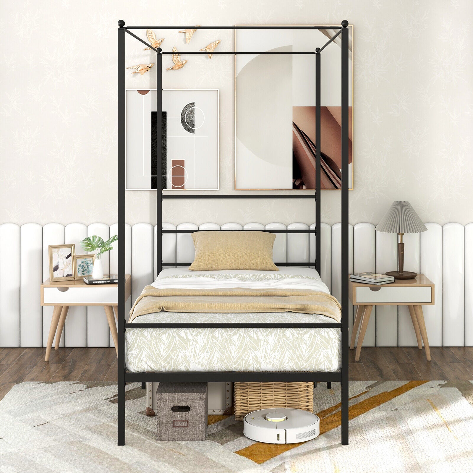 Twin Size Metal Canopy Bed Frame with Slat Support-Twin Size