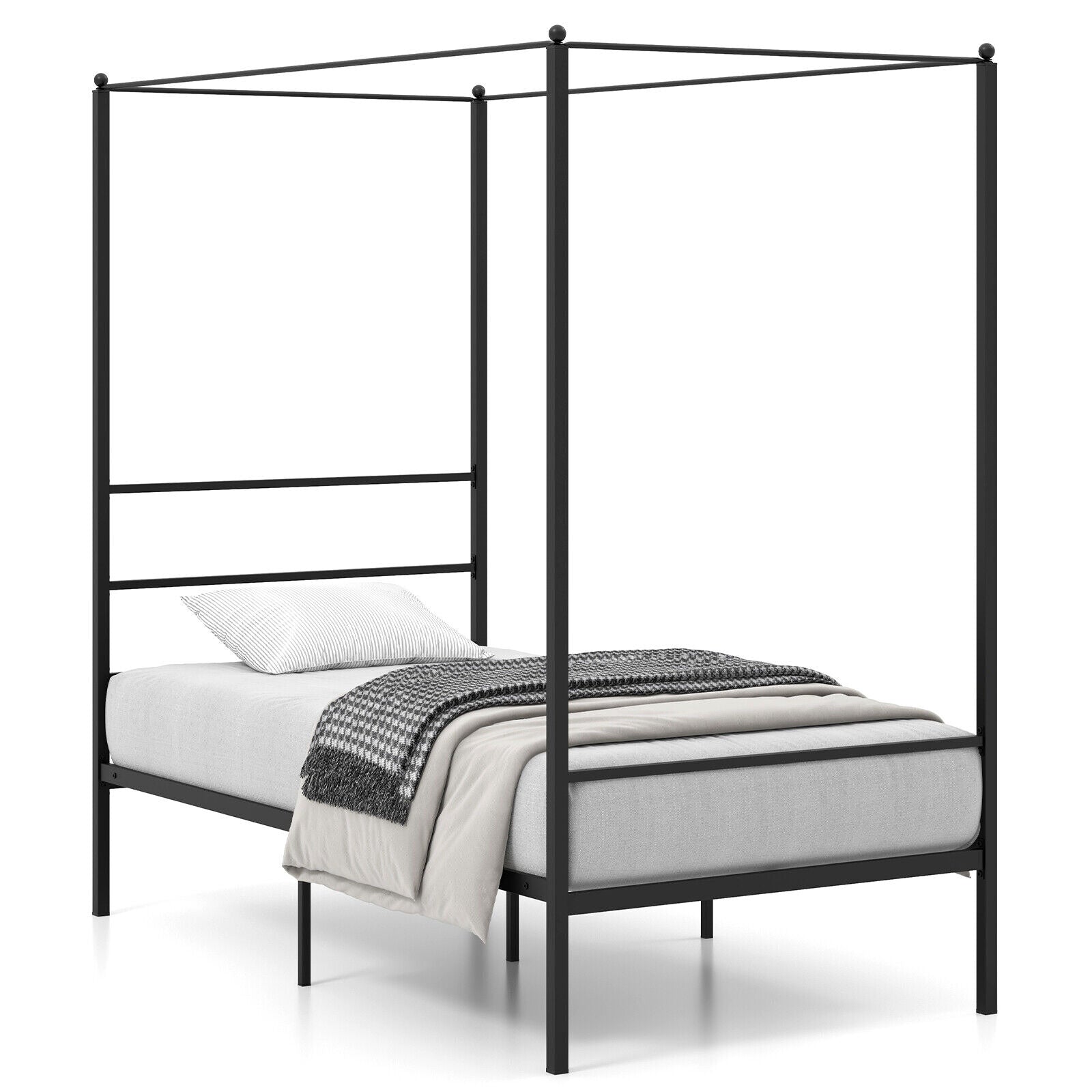 Twin Size Metal Canopy Bed Frame with Slat Support-Twin Size