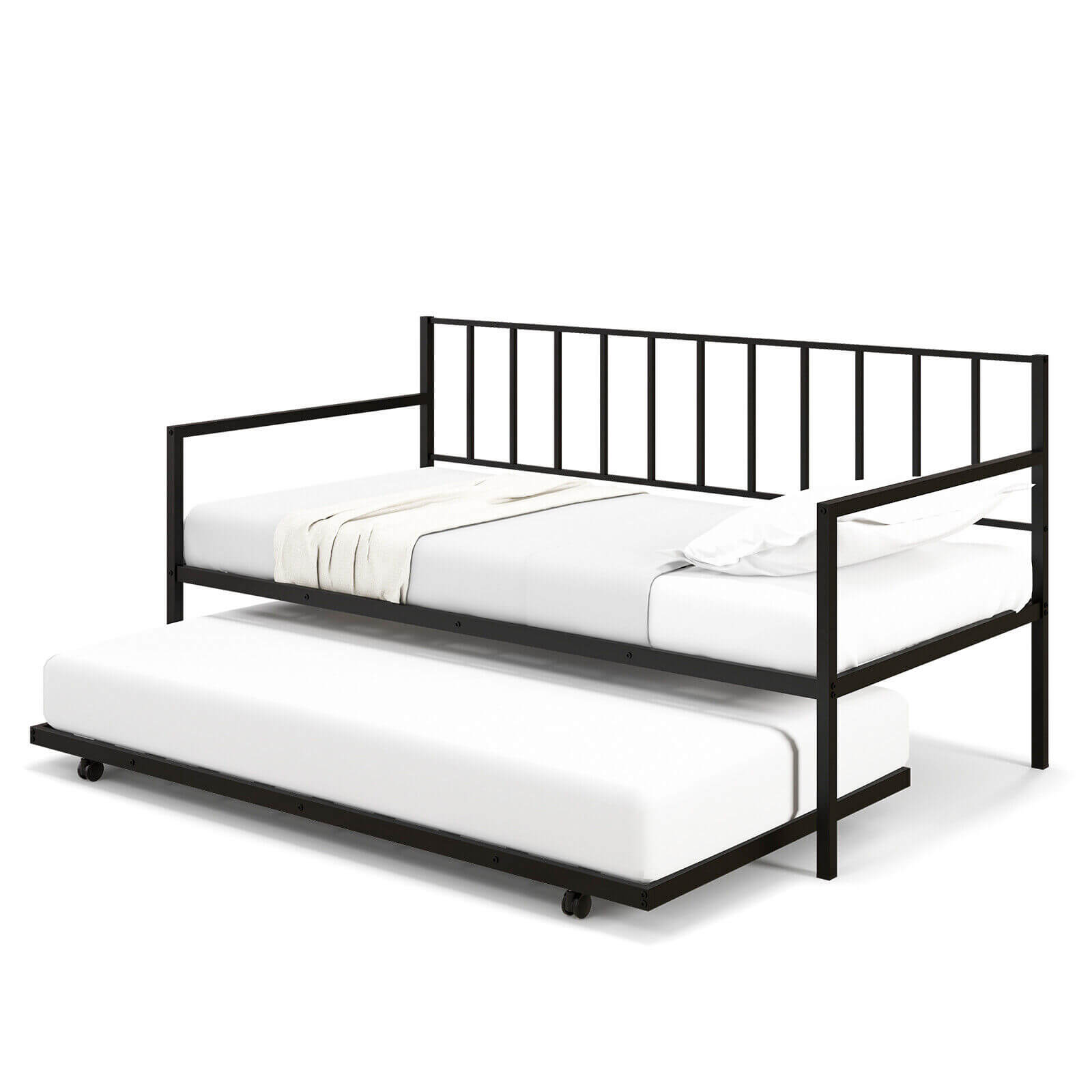 SUGIFT Twin Daybed Set with Metal Slat Support and Roll-Out Trundle
