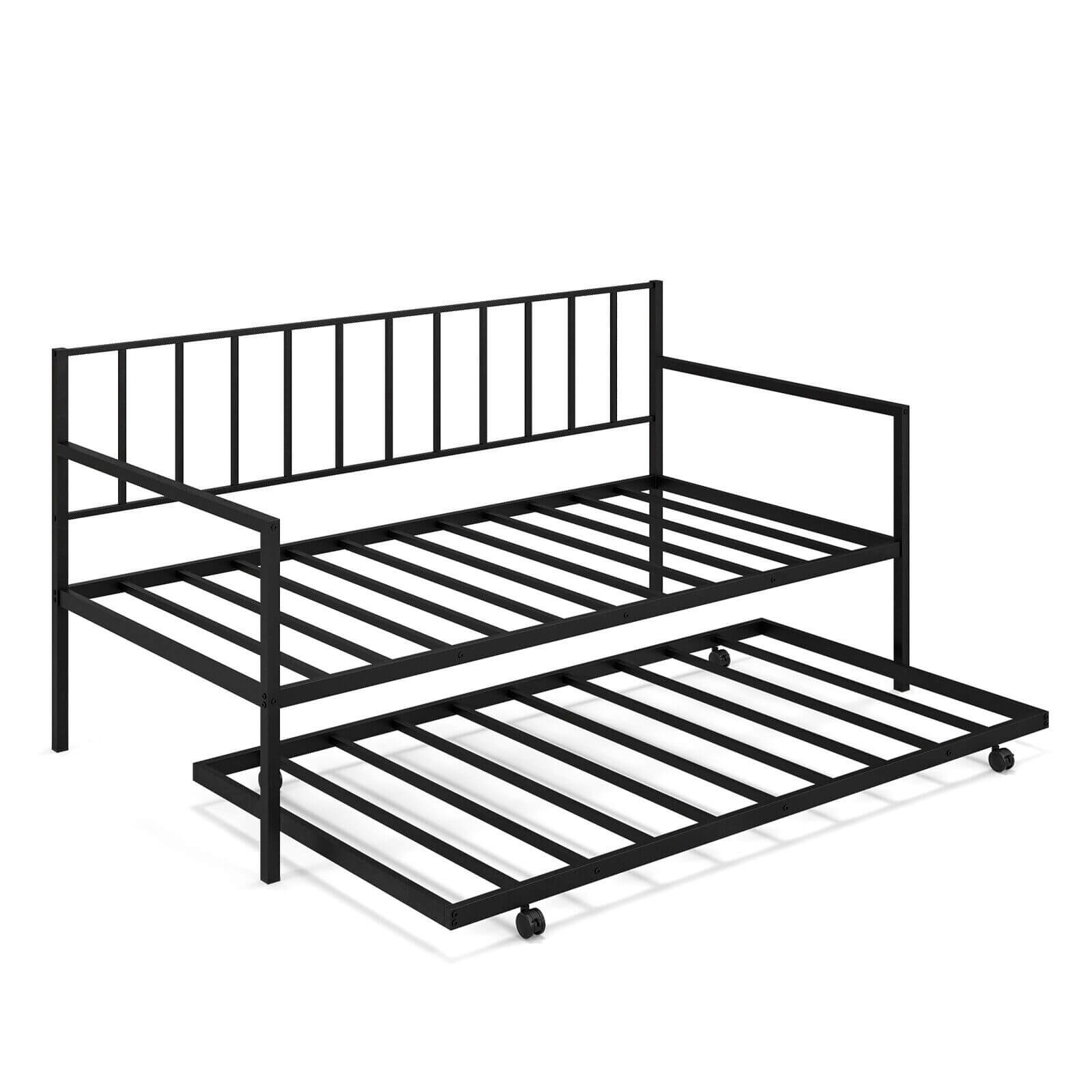 SUGIFT Twin Daybed Set with Metal Slat Support and Roll-Out Trundle