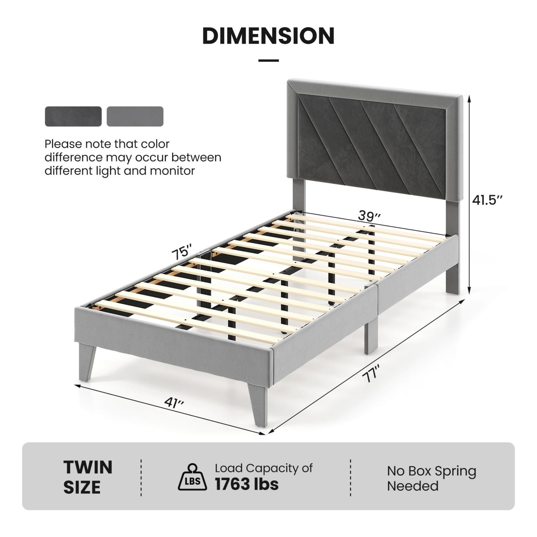 SUGIFT Twin/Full/Queen Platform Bed with High Headboard and Wooden Slats