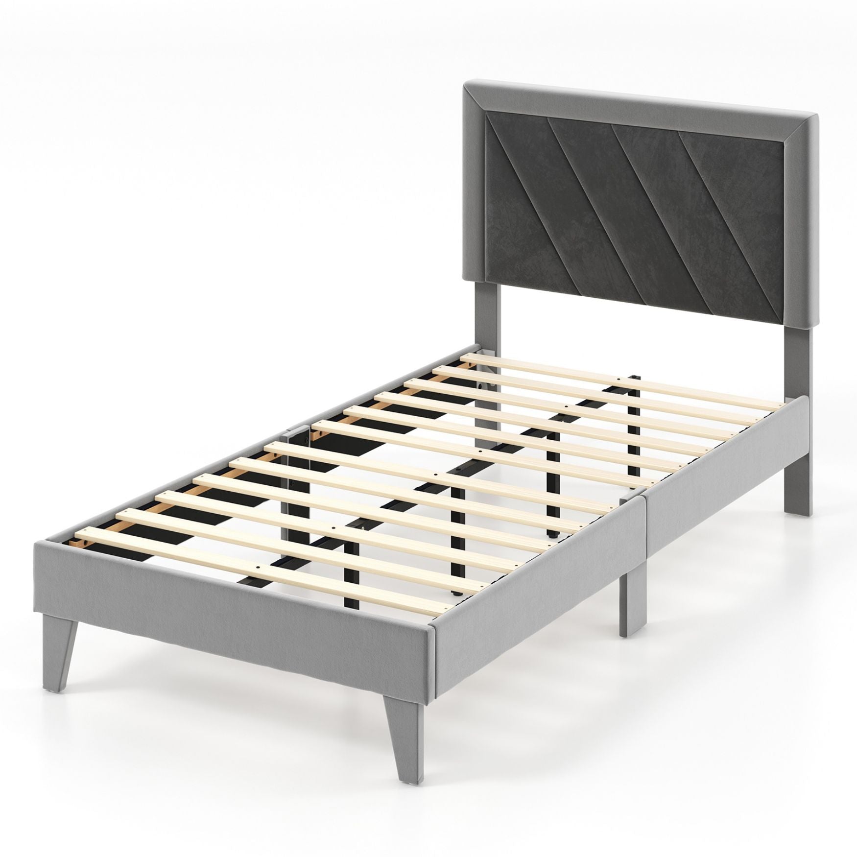 SUGIFT Twin/Full/Queen Platform Bed with High Headboard and Wooden Slats