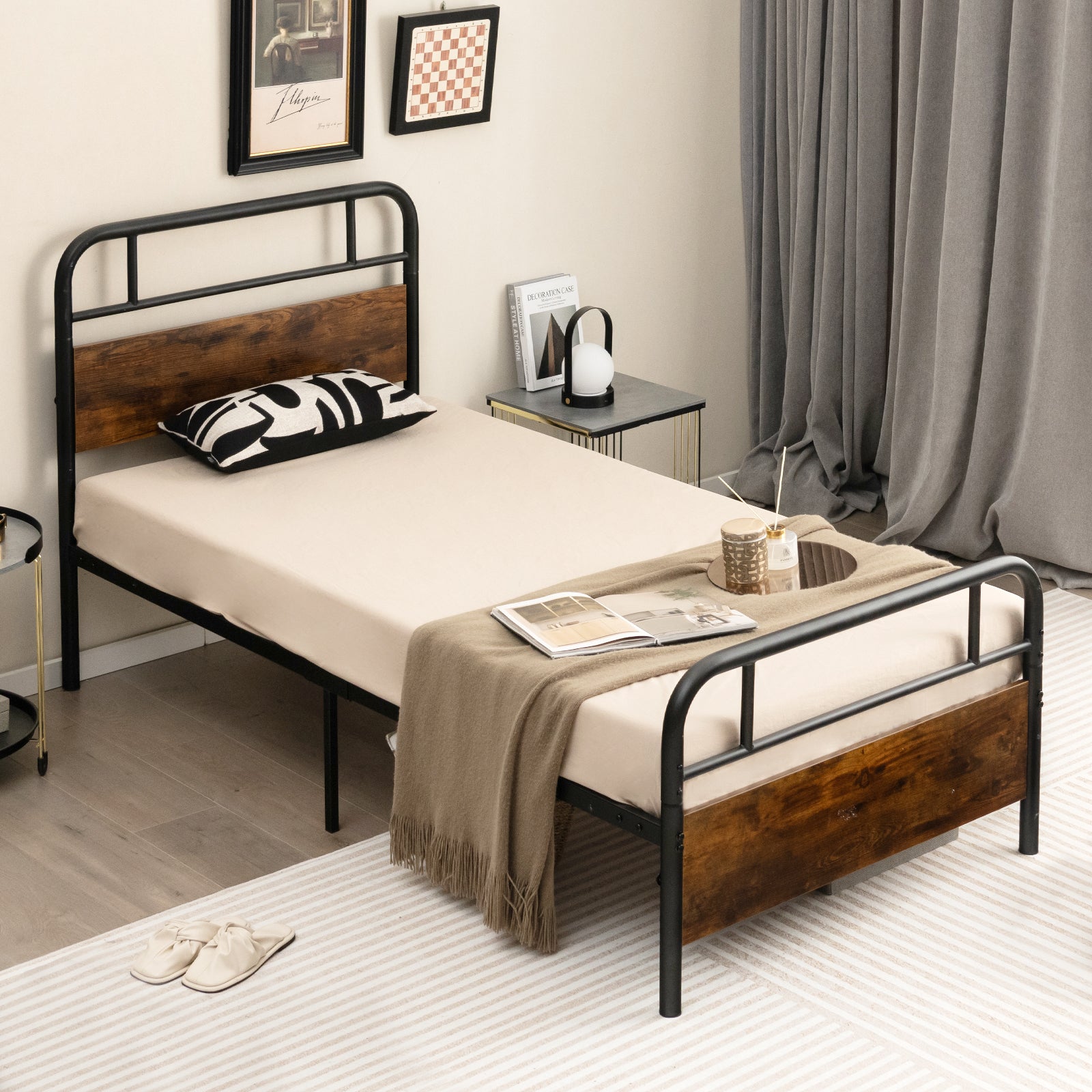 Twin Size Bed Frame with Industrial Headboard