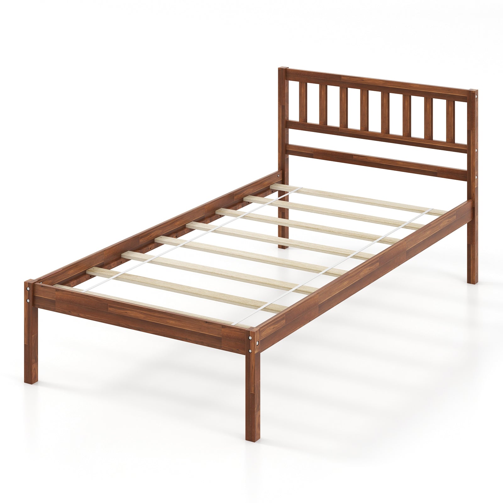 Twin Size Wood Bed Frame with Headboard and Slat Support