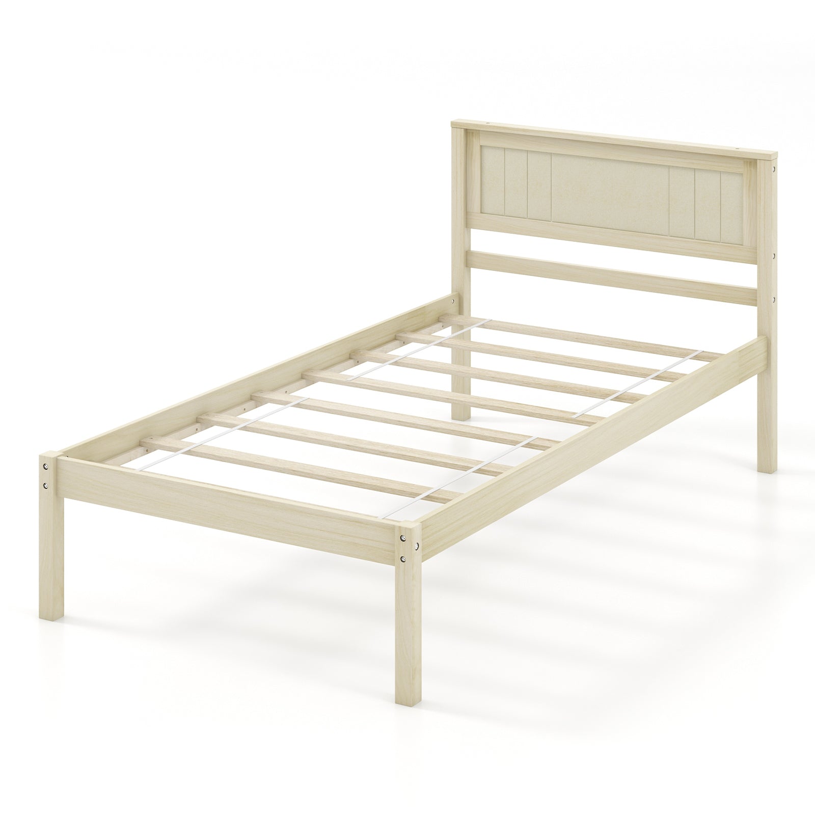Twin Size Wooden Bed Frame with Headboard and Slat Support