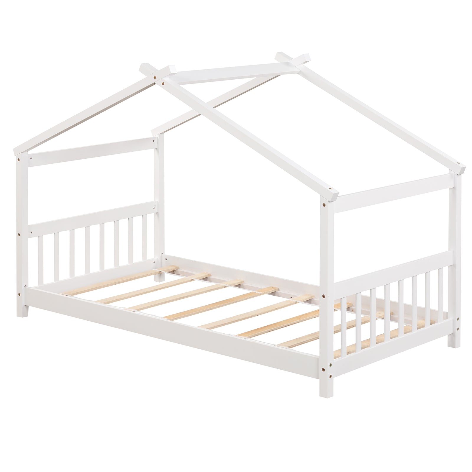 SUGIFT Twin Size Wooden House Bed with Roof