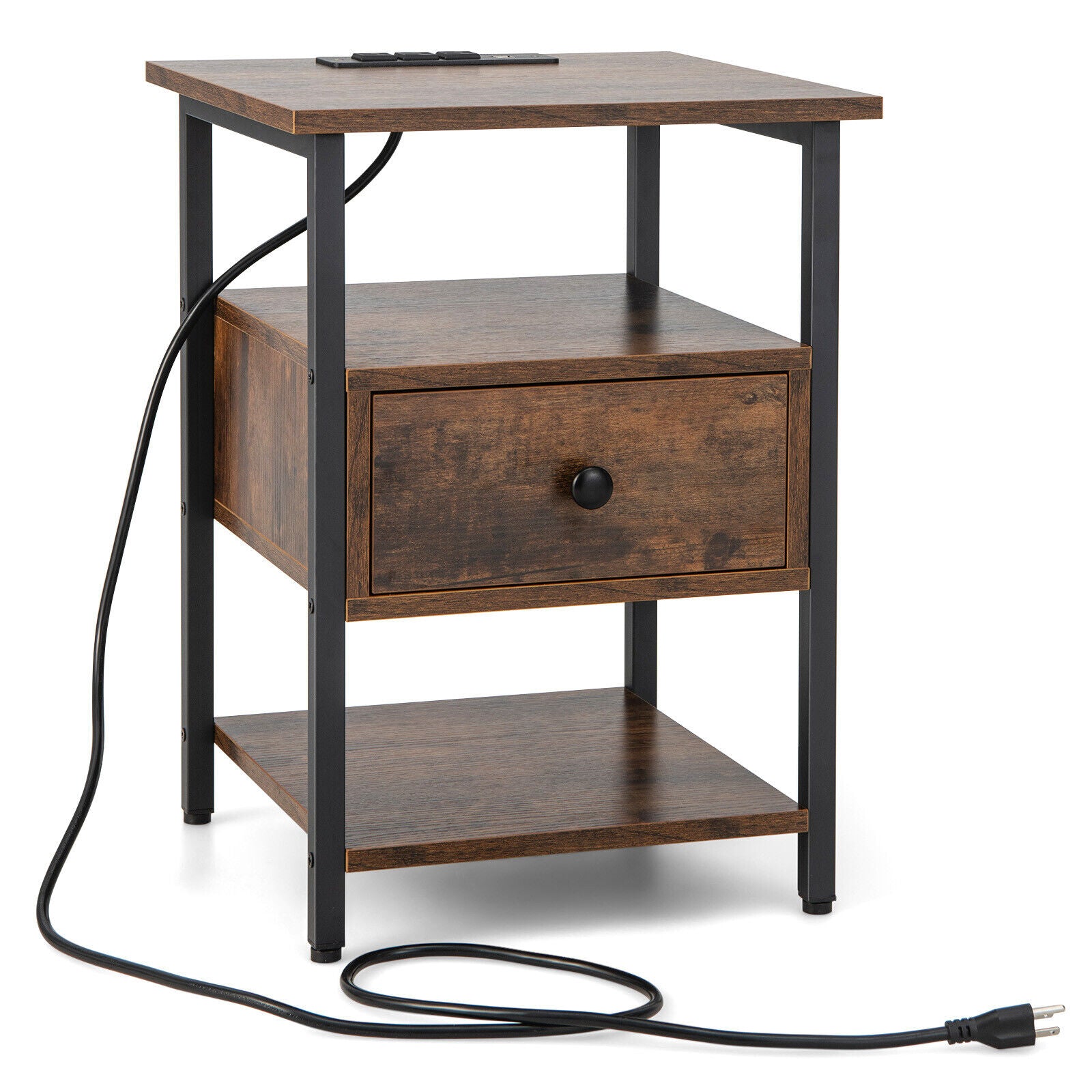 SUGIFT 3-Tier Nightstand with Charging Station and Drawer