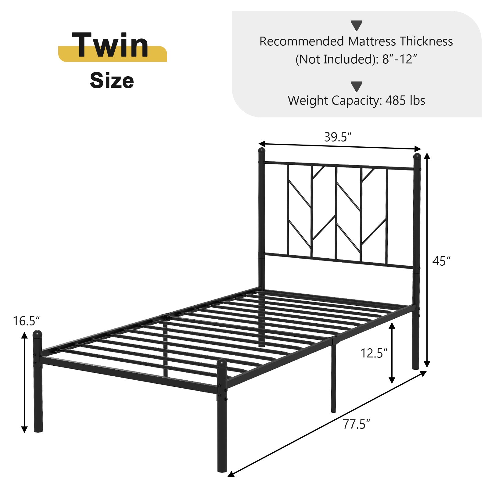 SUGIFT Twin/Full/Queen Size Platform Bed Frame with Sturdy Metal Slat Support