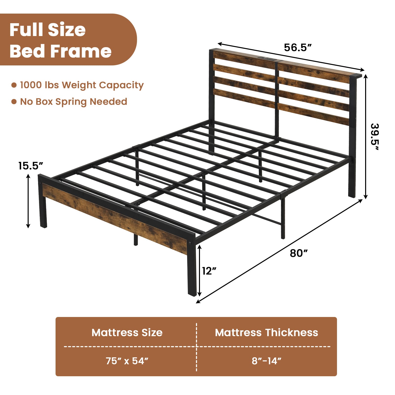 SUGIFT Twin/Full/Queen Size Bed Frame with Charging Station and Storage Headboard