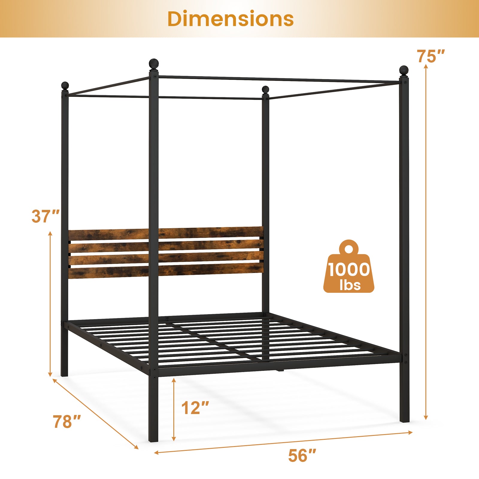 SUGIFT Full Canopy Bed Frame with Under Bed Storage