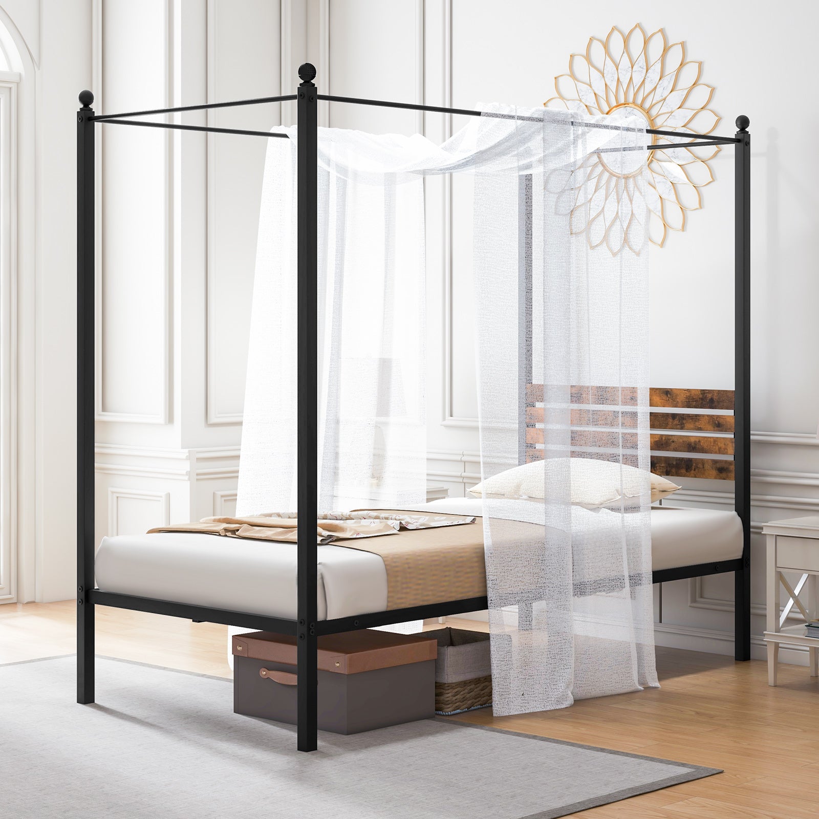 SUGIFT Canopy Bed Frame with Under Bed Storage