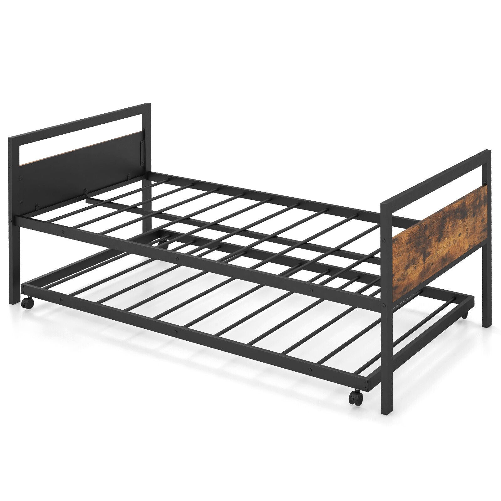SUGIFT Twin Metal Daybed with Trundle Lockable Wheels